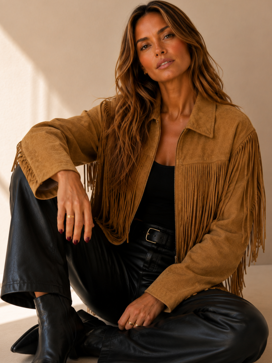 Chaqueta de gamuza con flecos Carolina