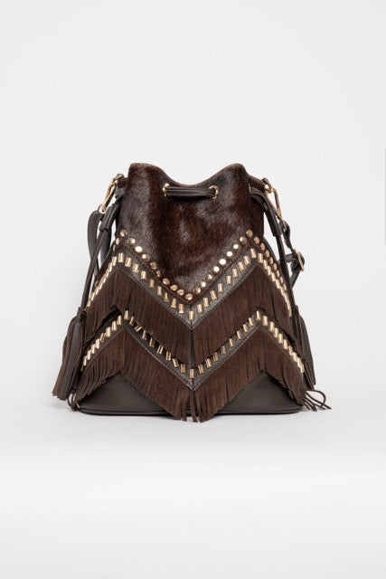 Cartera de cuero con flecos Agustina
