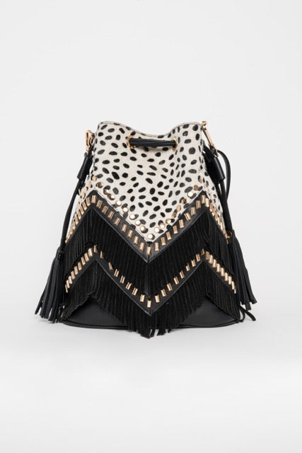 Cartera de cuero con flecos Agustina