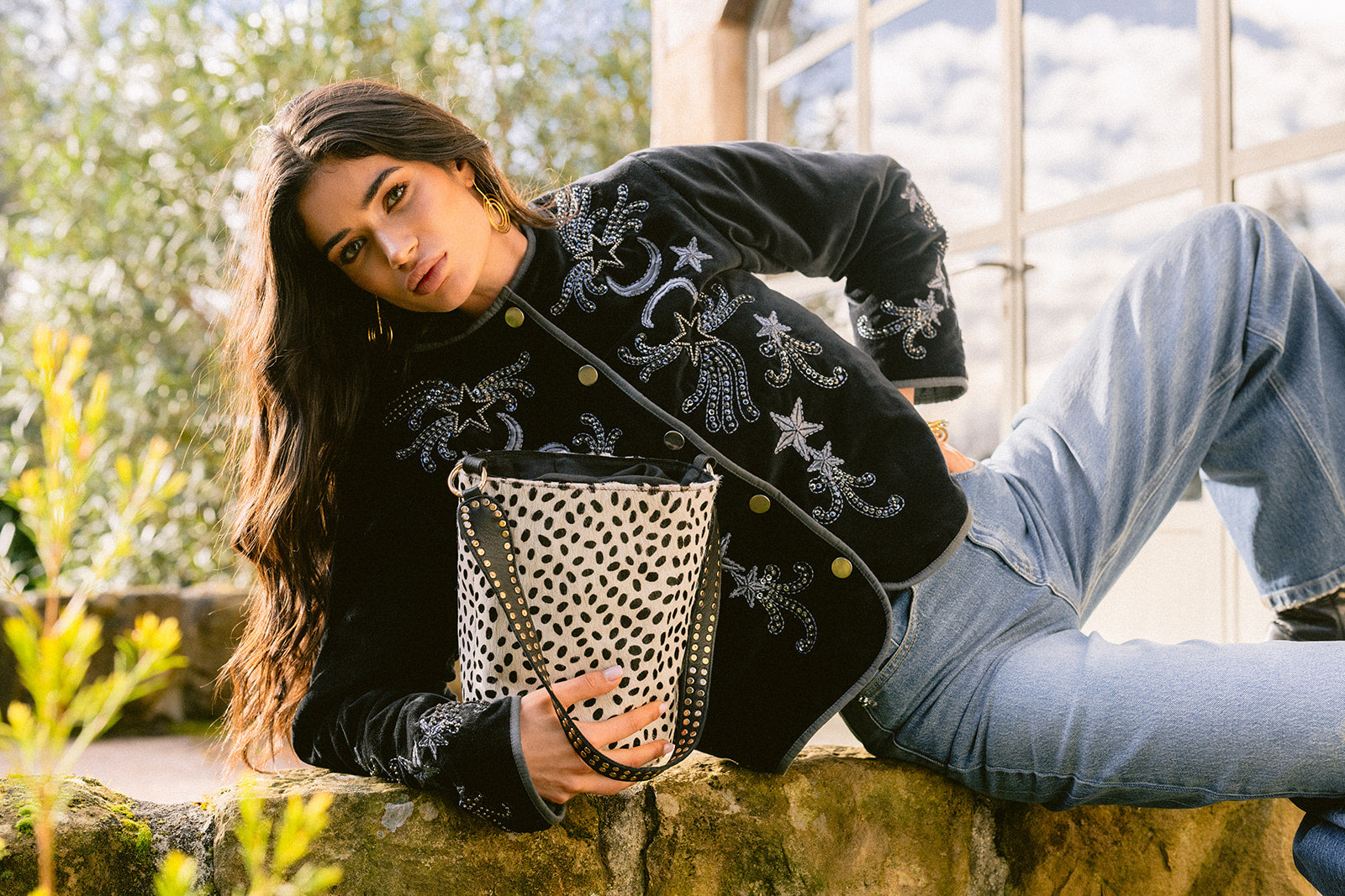 Cartera de cuero estampado leopardo Valentina