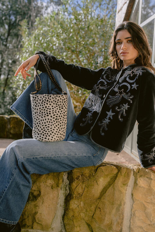 Cartera de cuero estampado leopardo Valentina