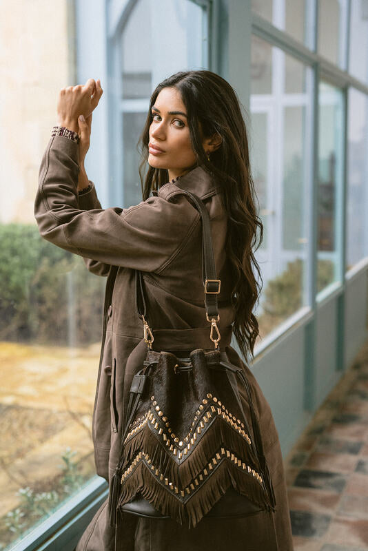 Cartera de cuero con flecos Agustina