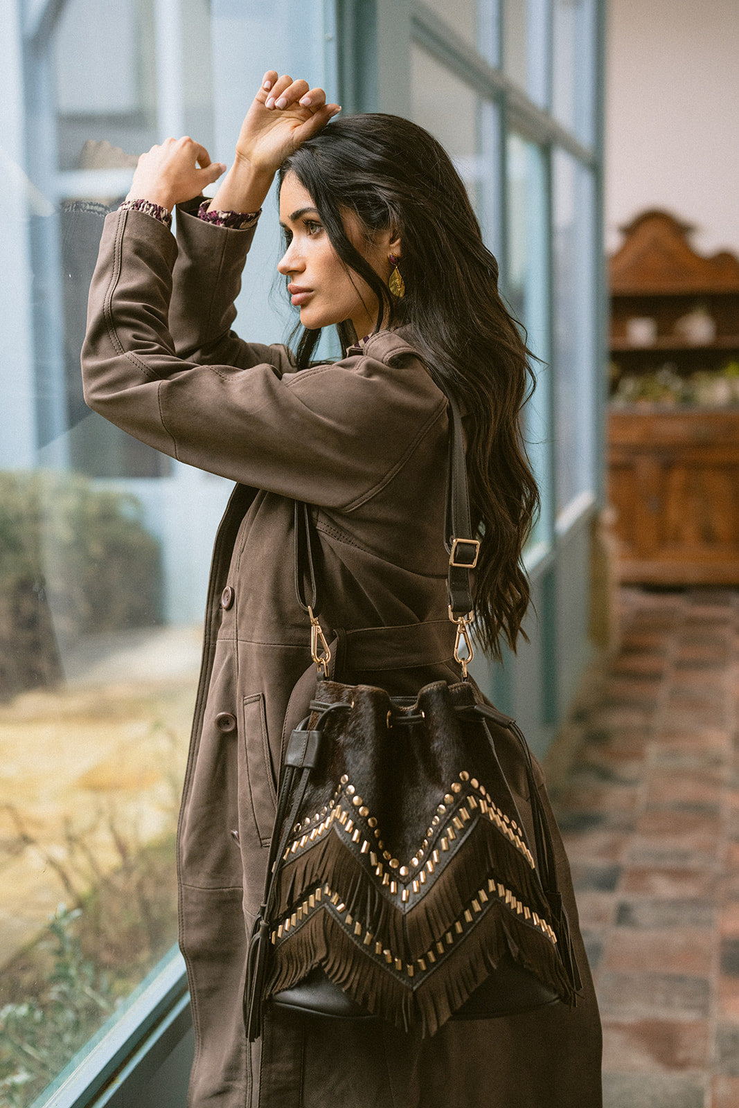 Cartera de cuero con flecos Agustina