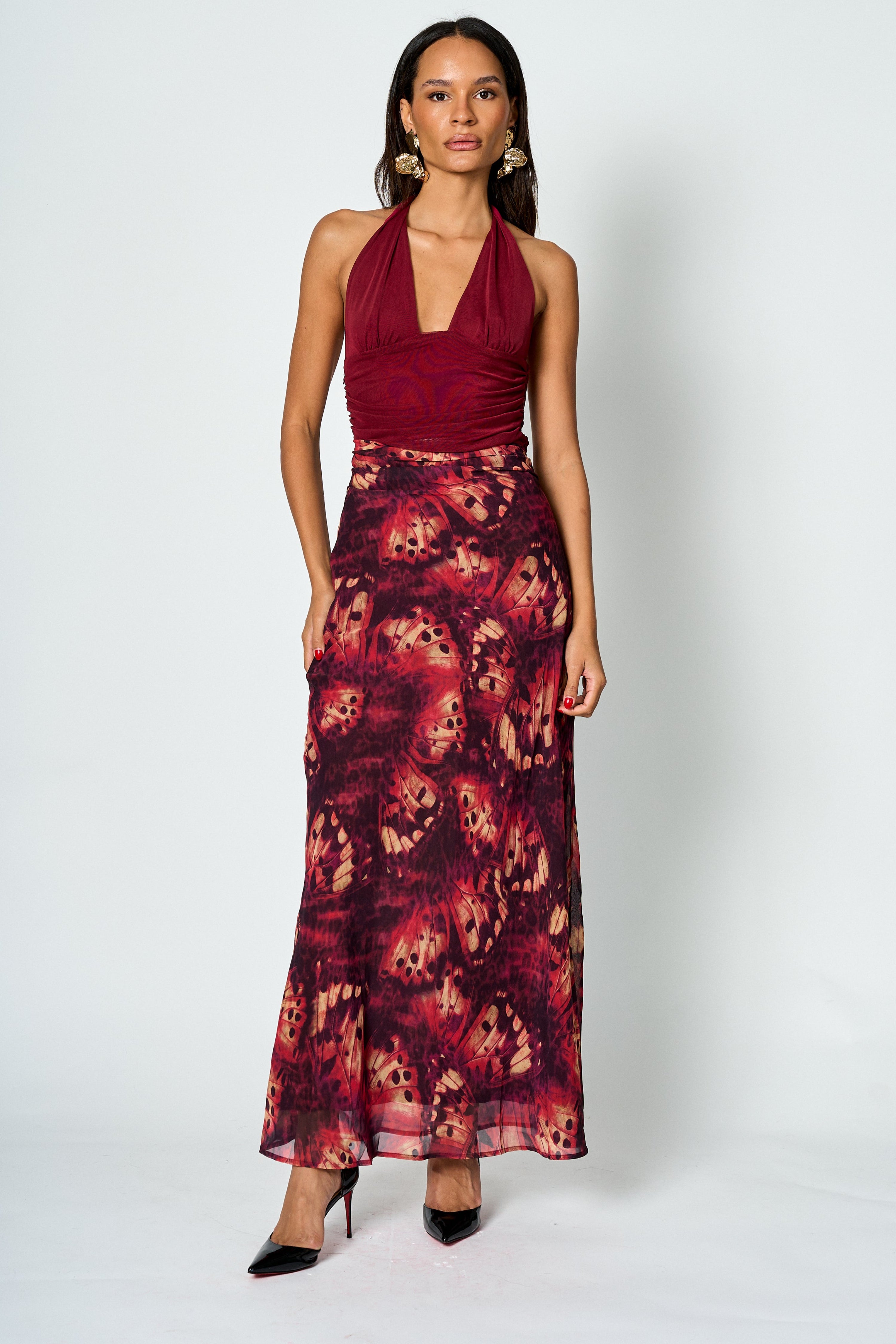 Vestido largo halter Sara estampado