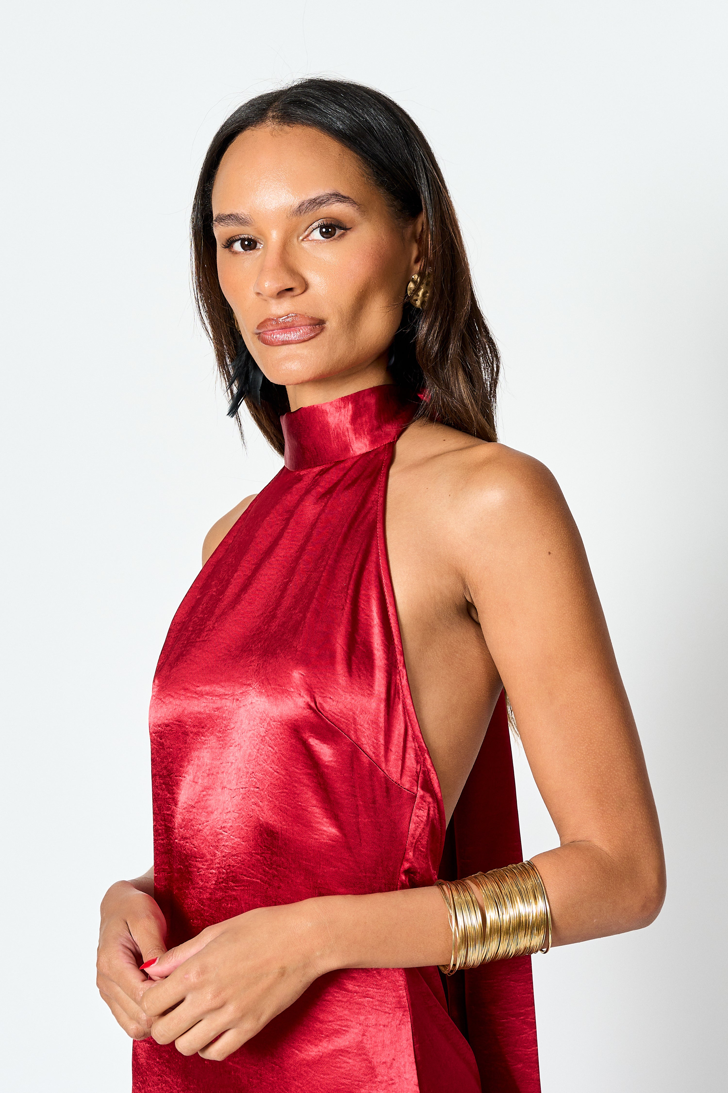 Vestido largo satinado Halter Mia