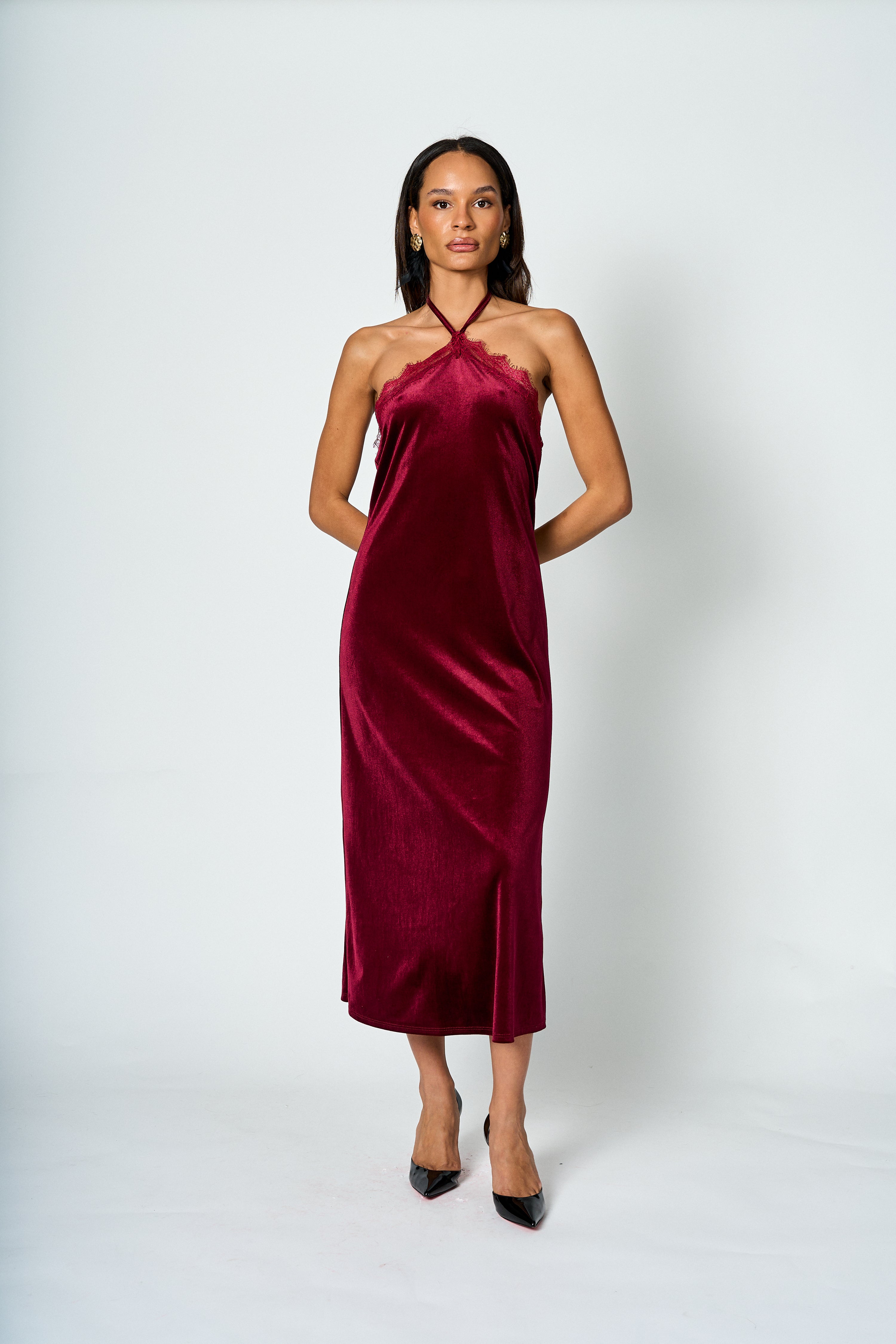 Vestido halter Burdeo Valeria