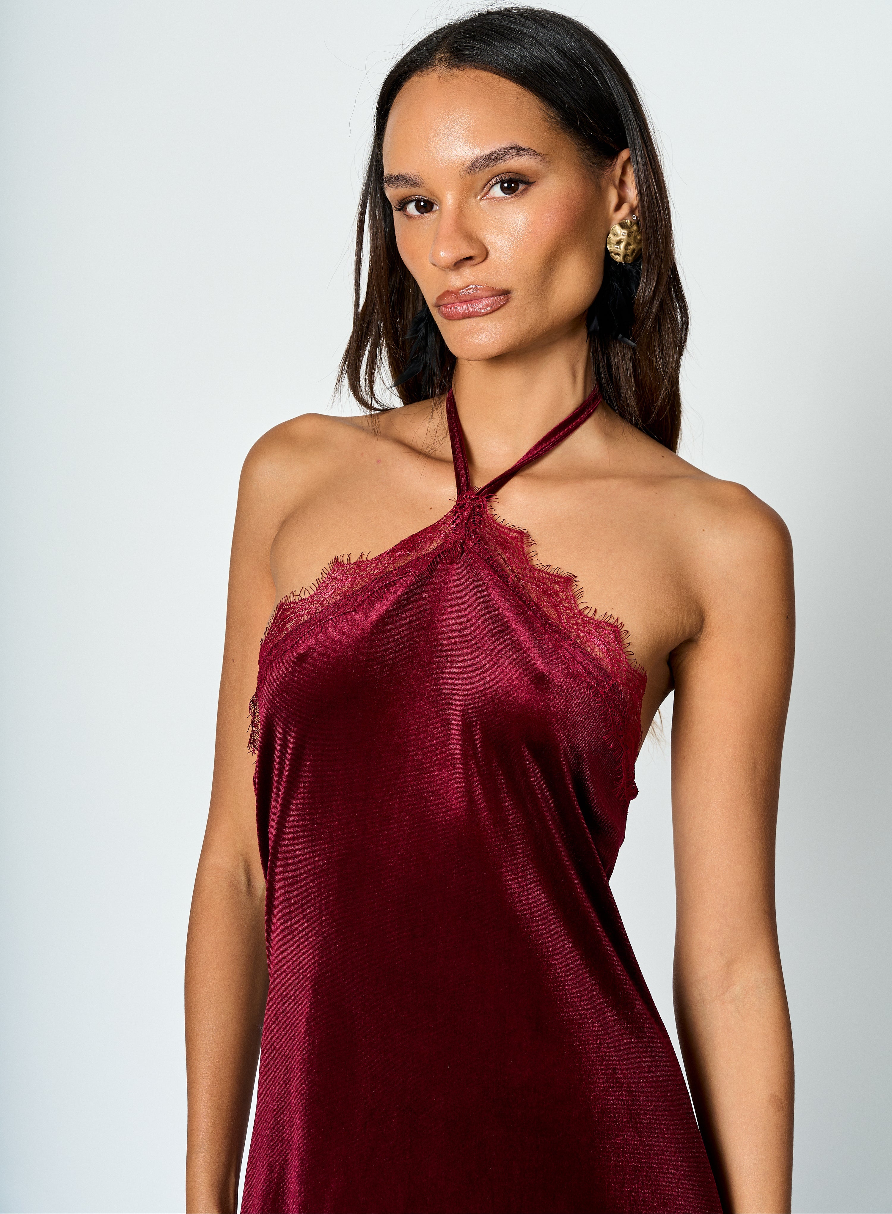 Vestido halter Burdeo Valeria