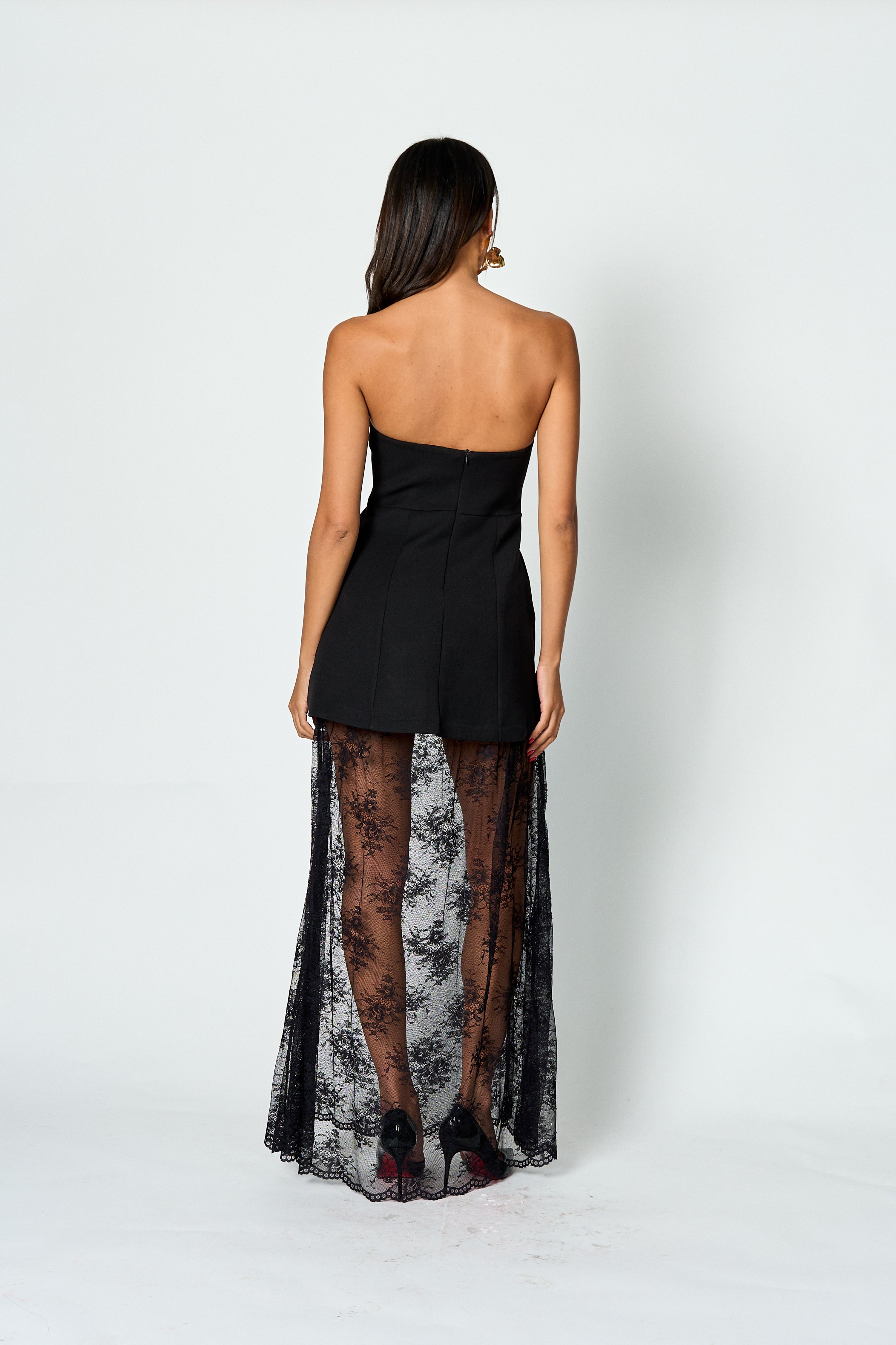 Vestido largo strapless Victoria negro