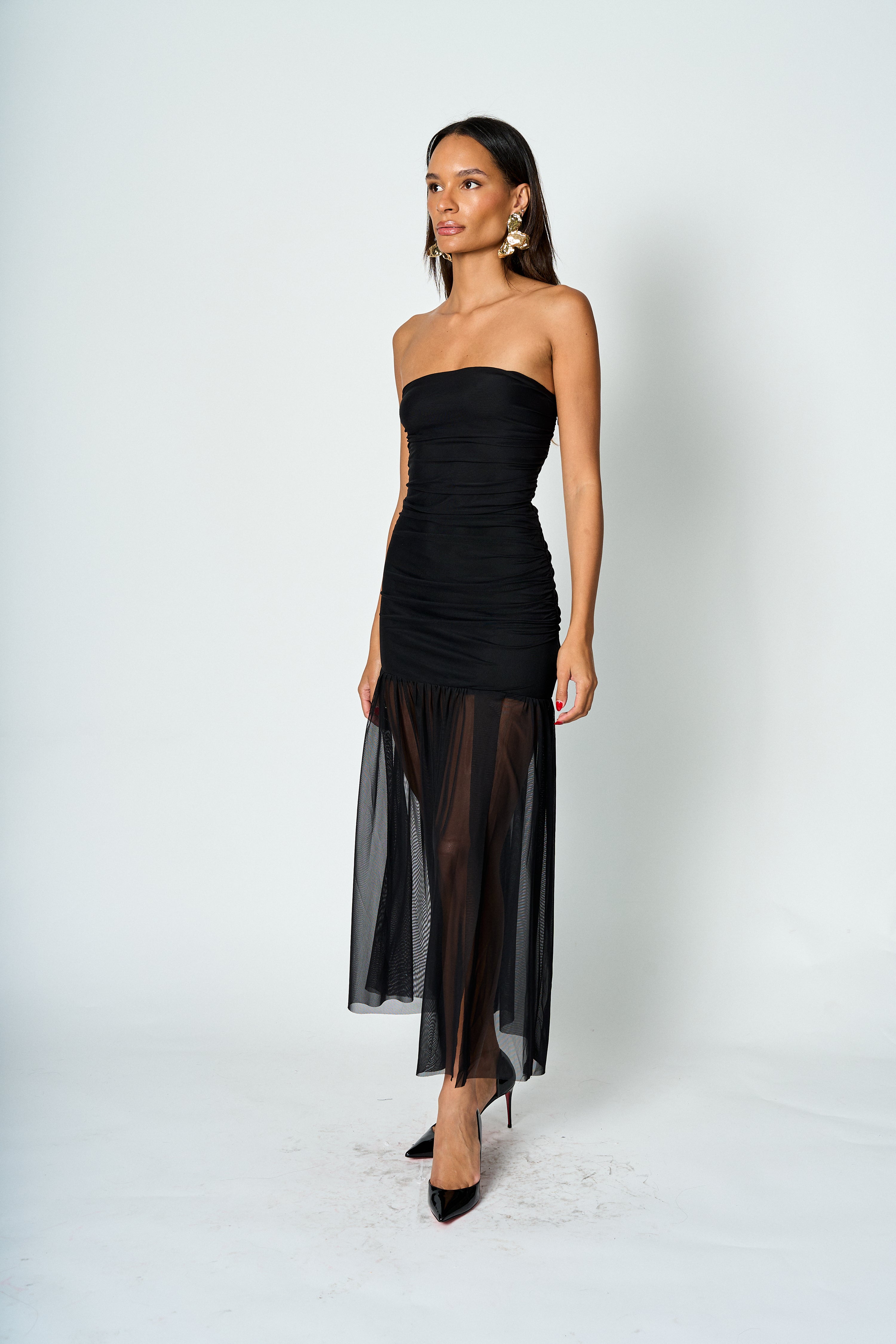 Vestido largo con transparencia Isabella