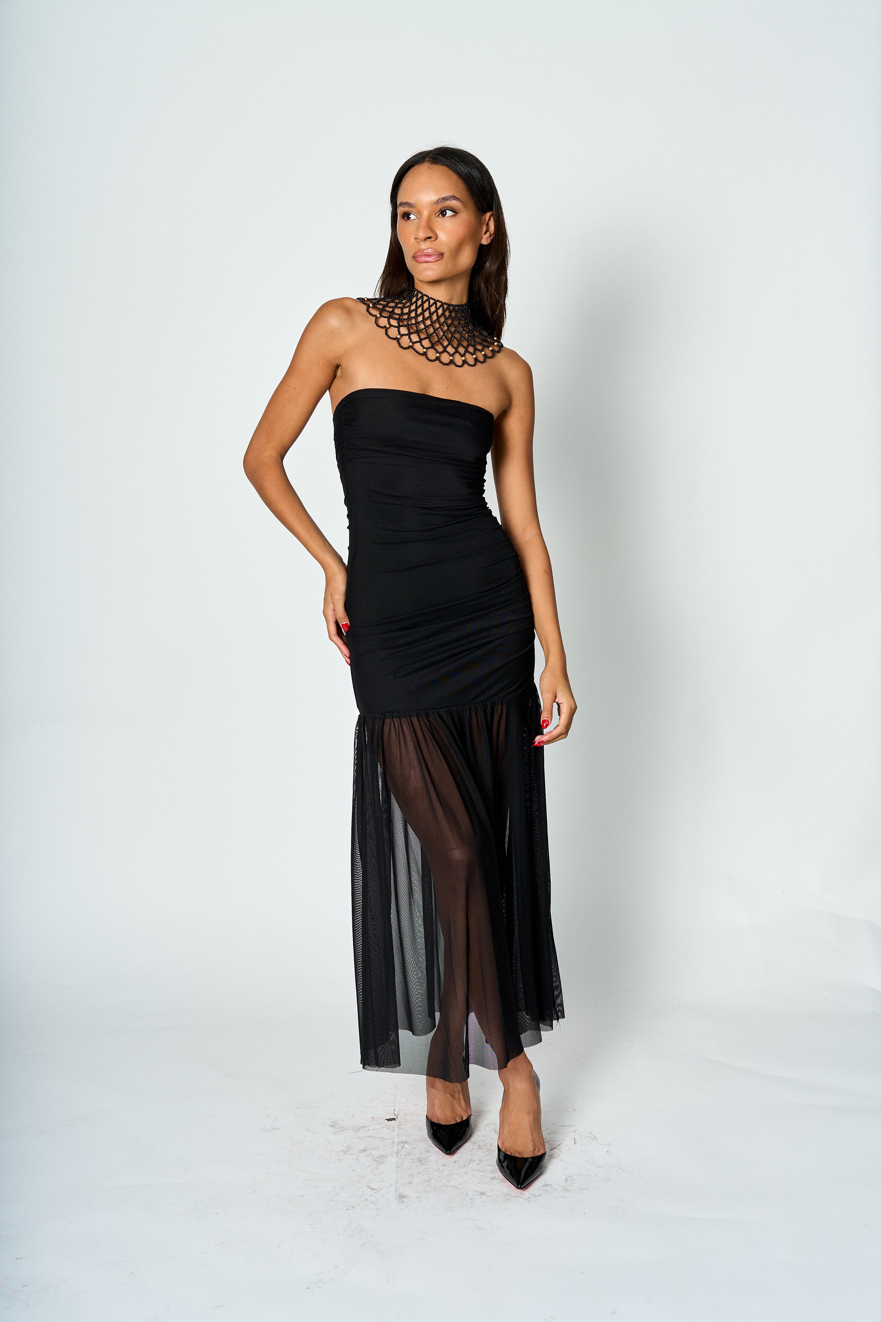 Vestido largo con transparencia Isabella