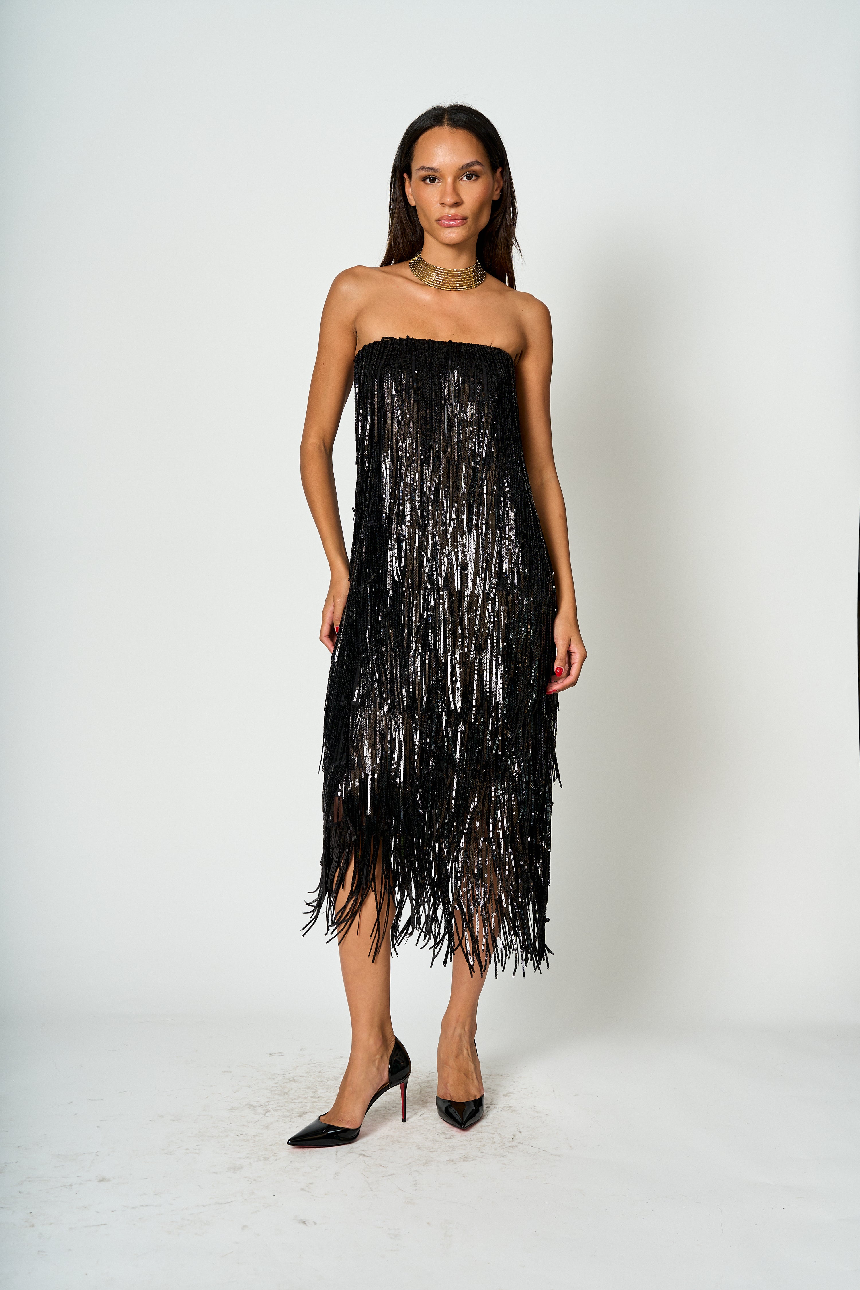 Vestido de fiesta con flecos Amparo