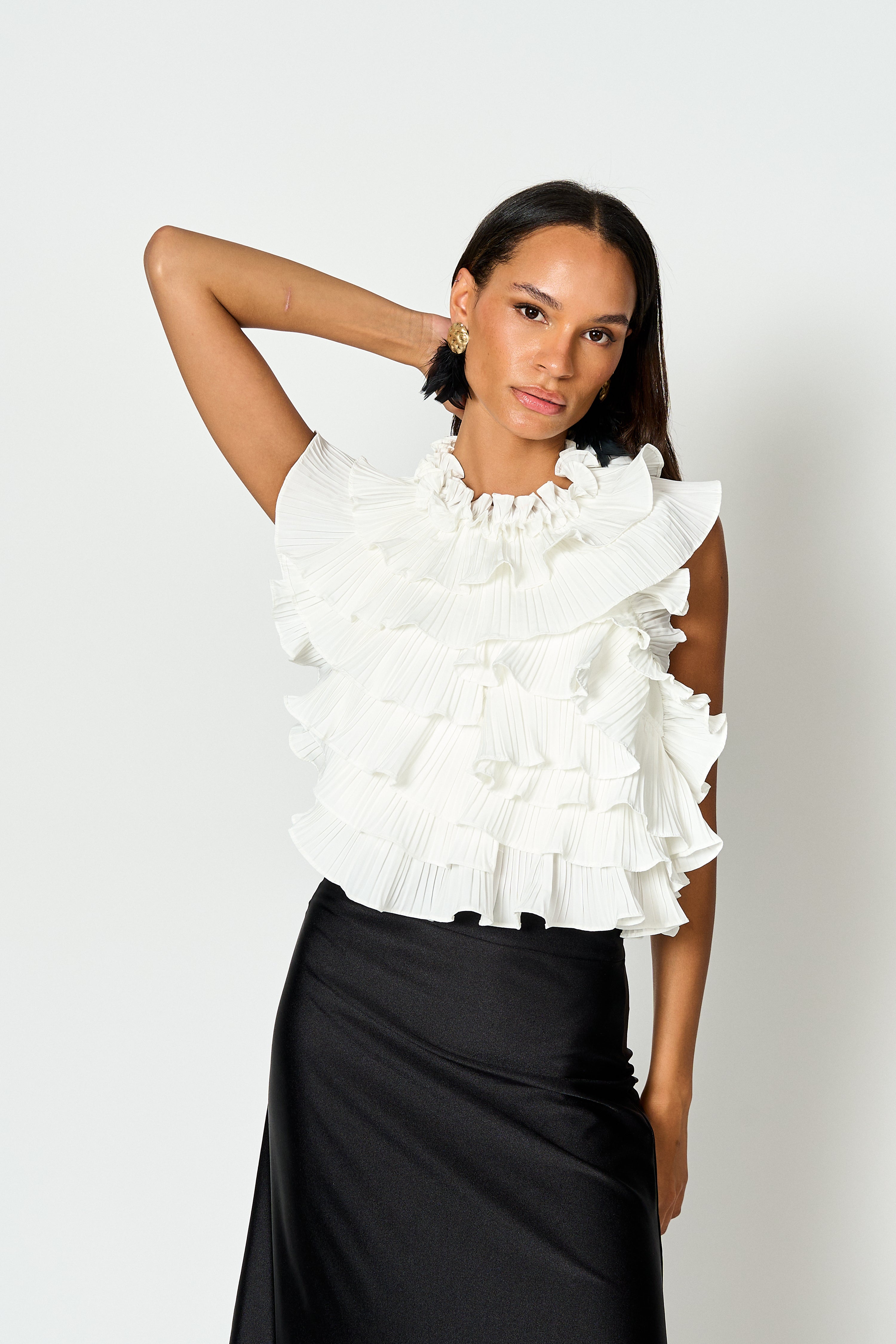 Blusa Candelaria sin manga con vuelos