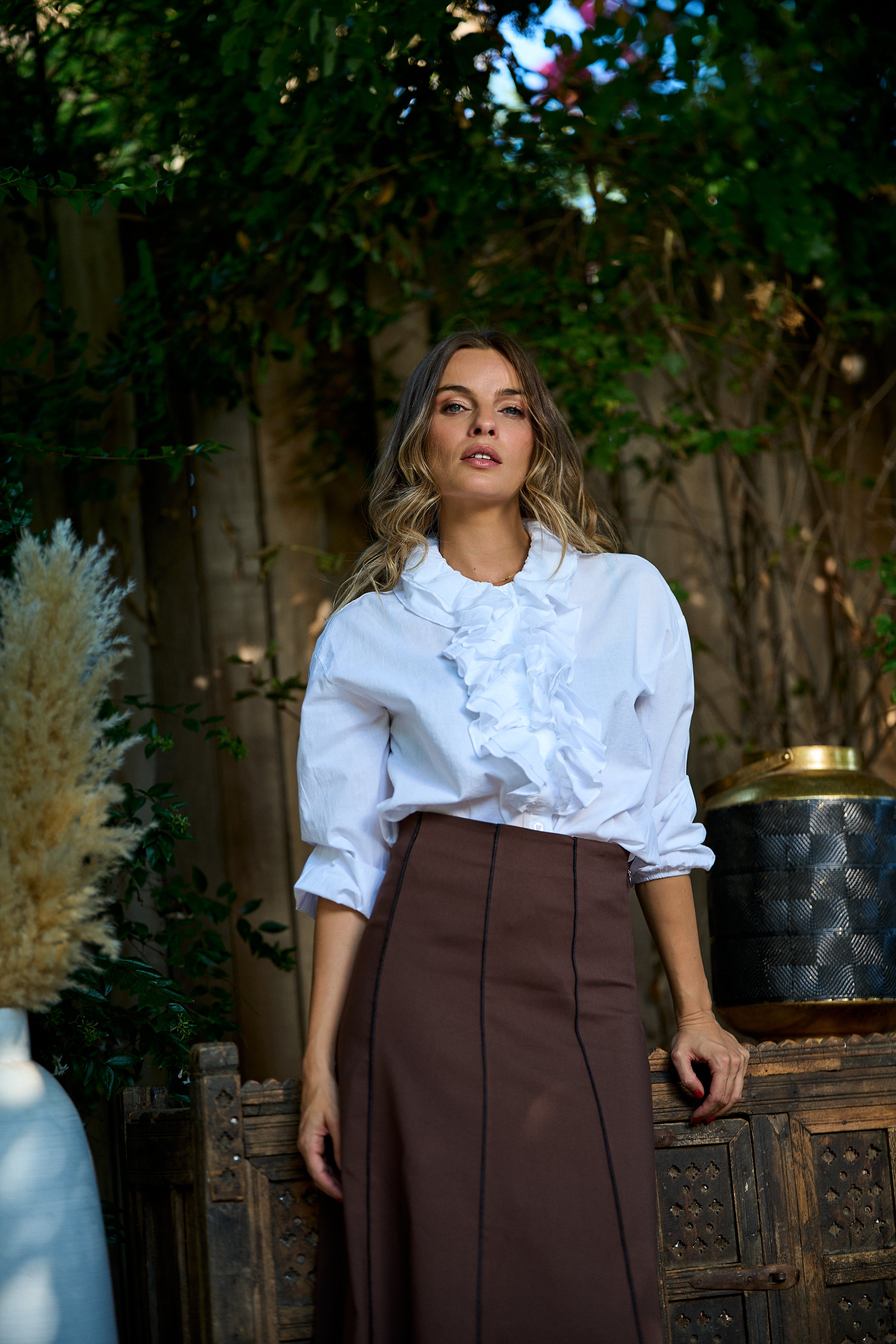 Falda midi tiro alto Leticia