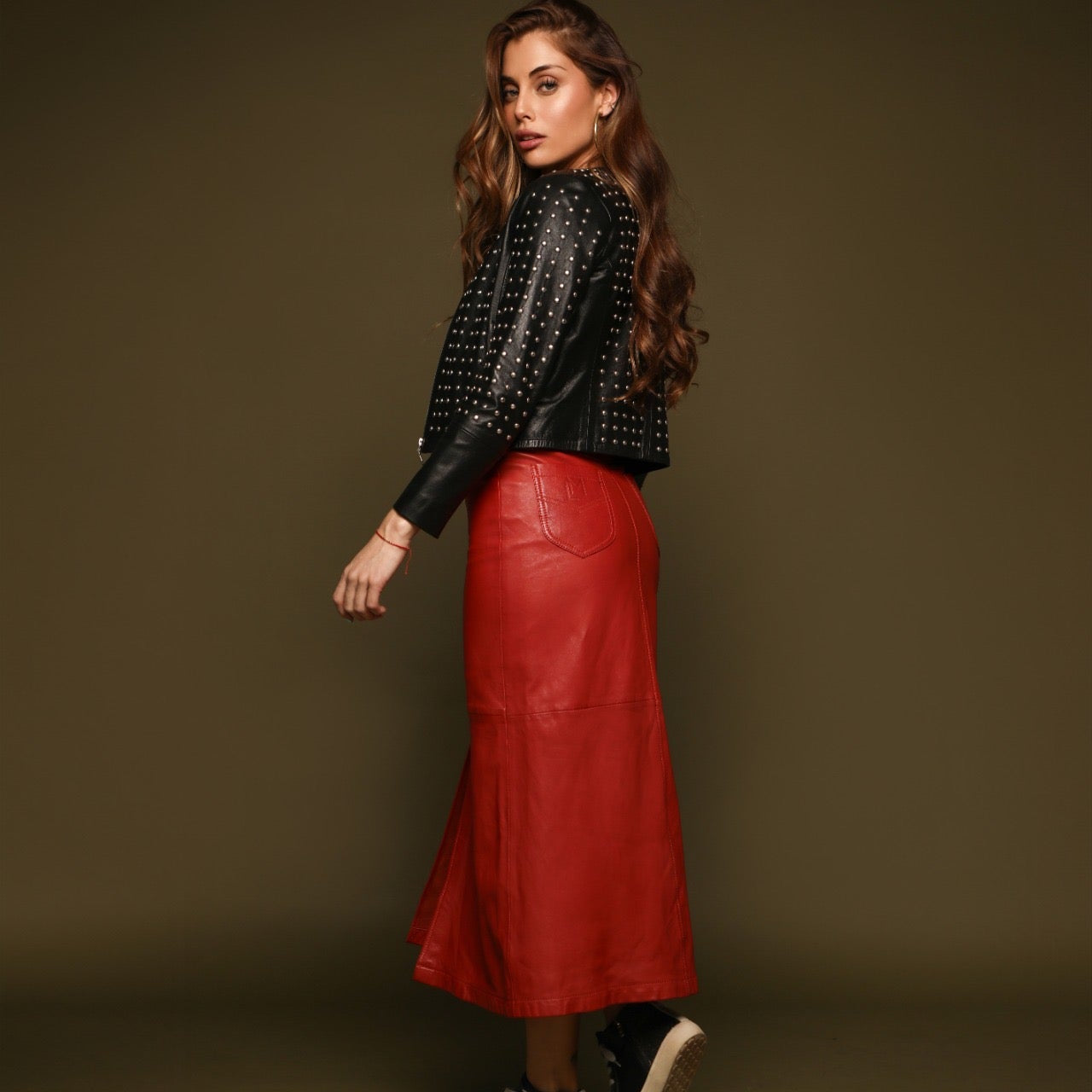 Chaqueta de cuero con tachas Pamela
