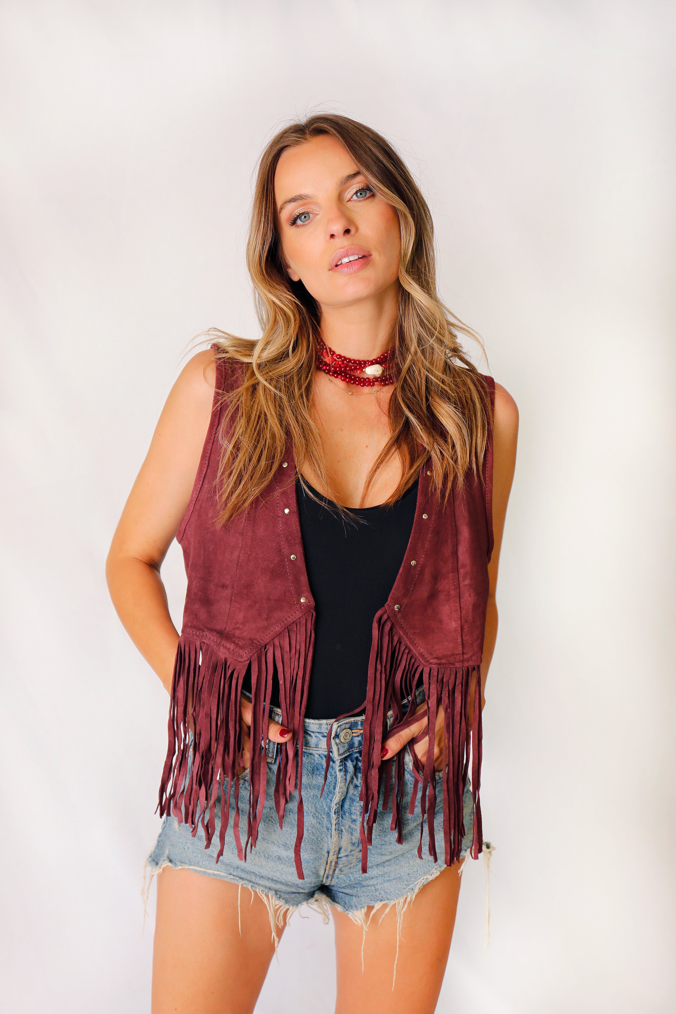 Gillet de gamuza  con flecos Cayetana