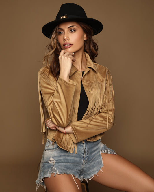 Chaqueta Carolina de gamuza y flecos largos