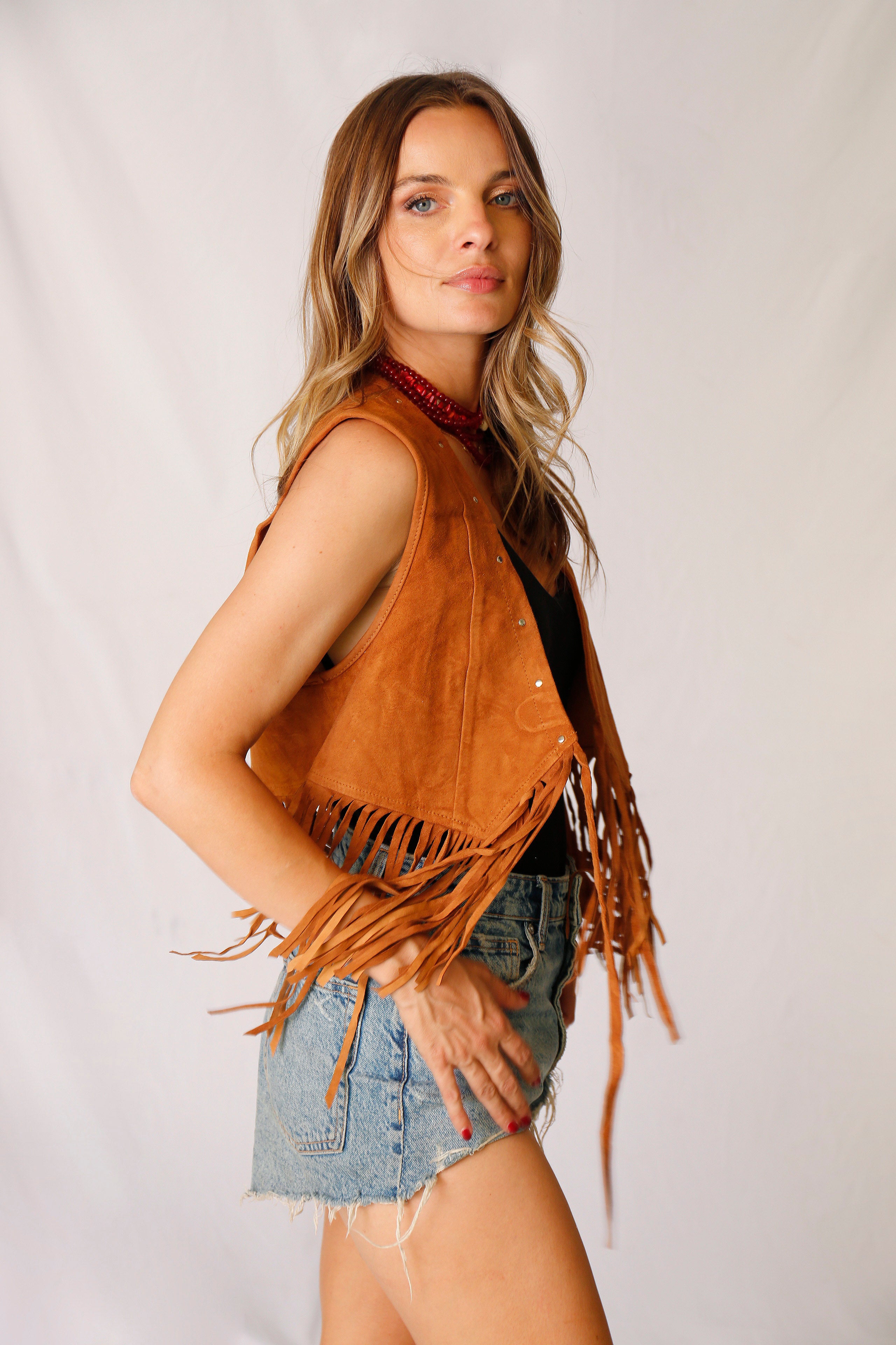 Gillet de gamuza  con flecos Cayetana