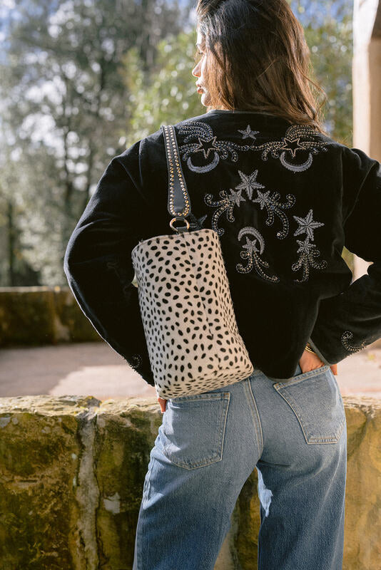 Cartera de cuero estampado leopardo Valentina