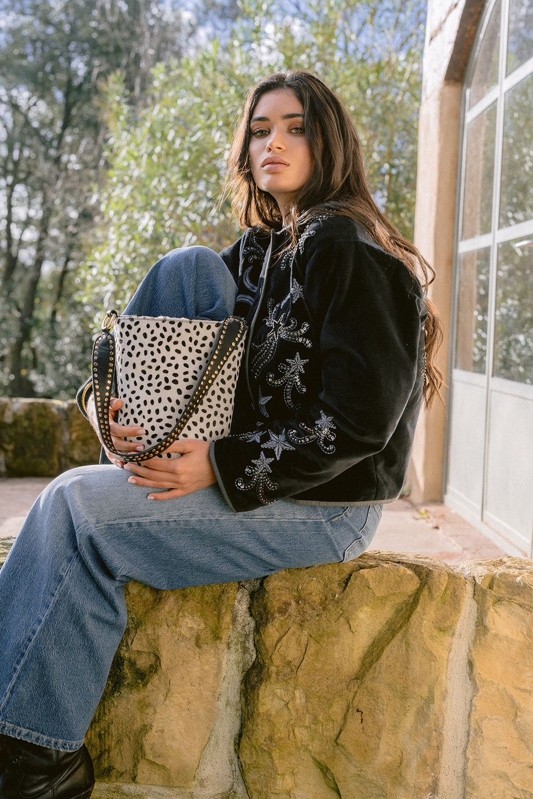 Cartera de cuero estampado leopardo Valentina