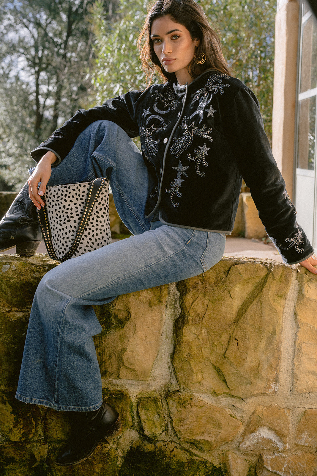 Cartera de cuero estampado leopardo Valentina