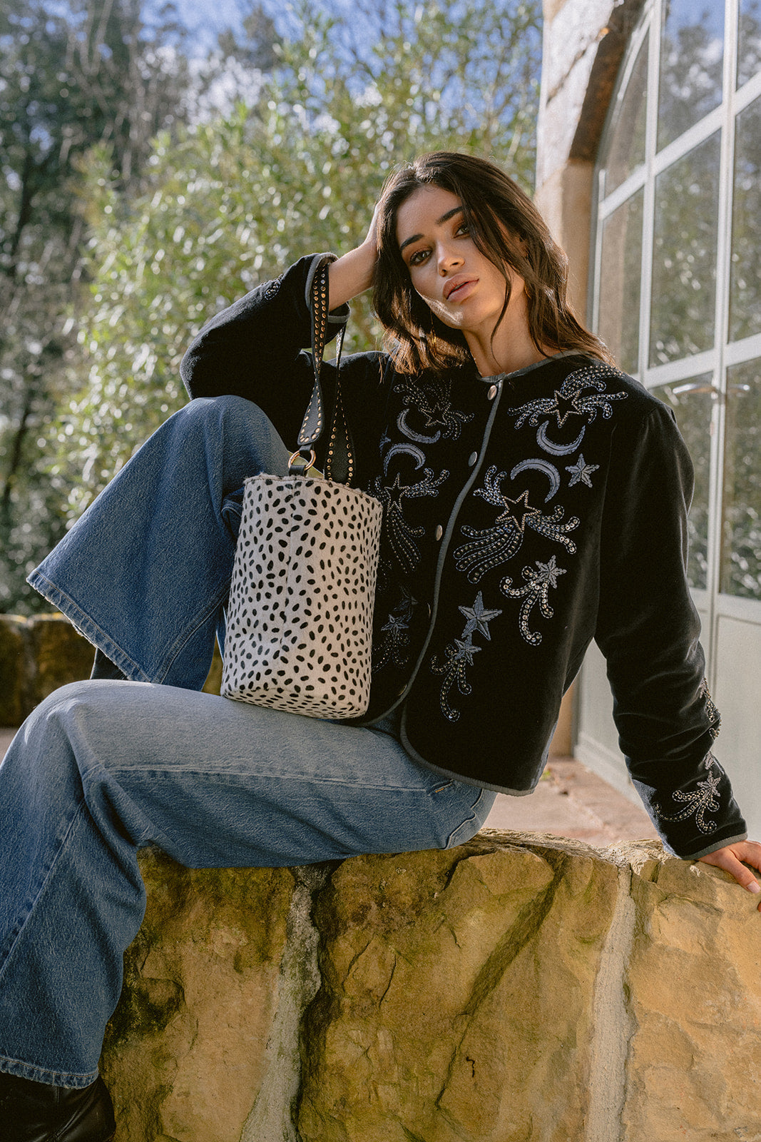 Cartera de cuero estampado leopardo Valentina