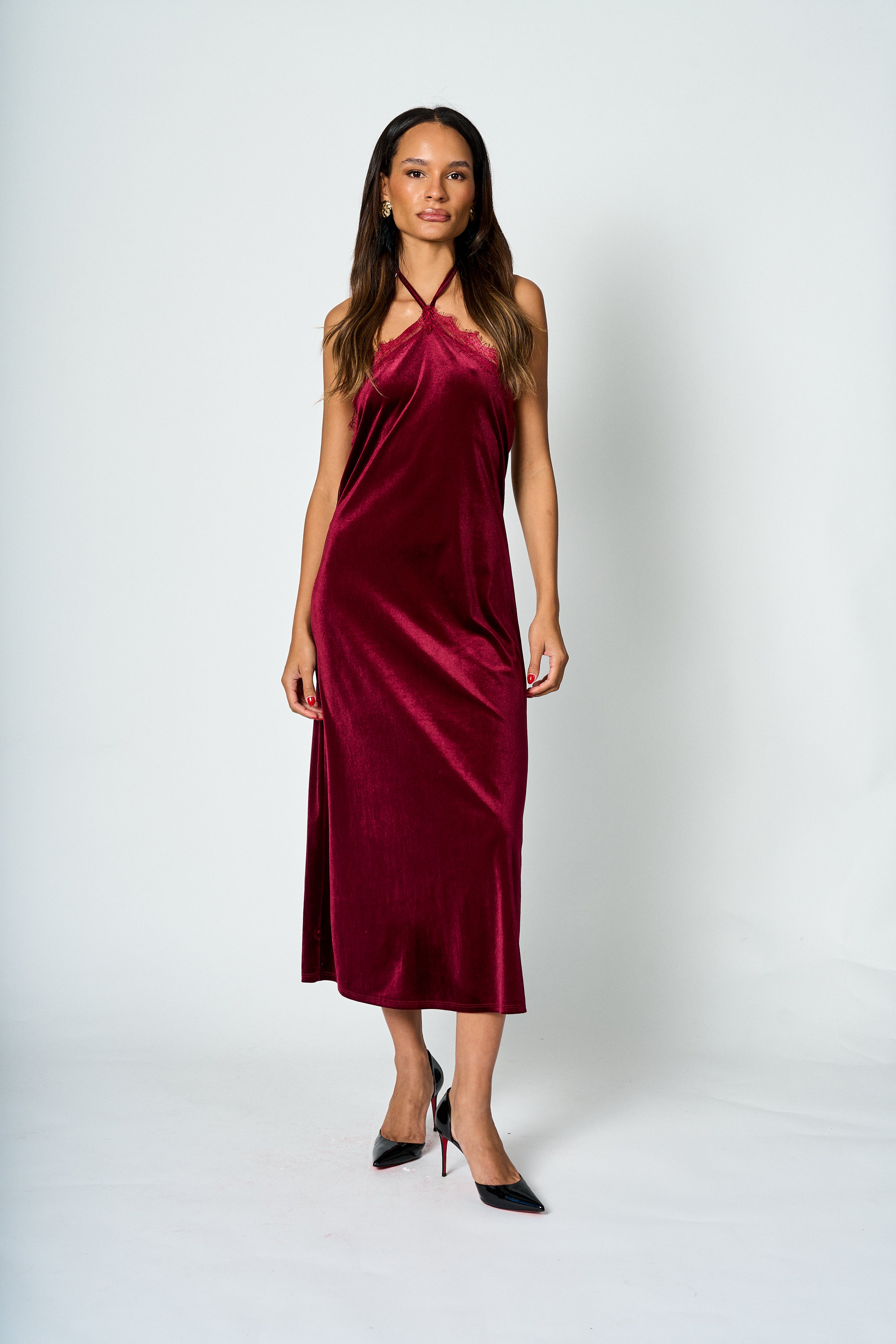 Vestido halter Burdeo Valeria