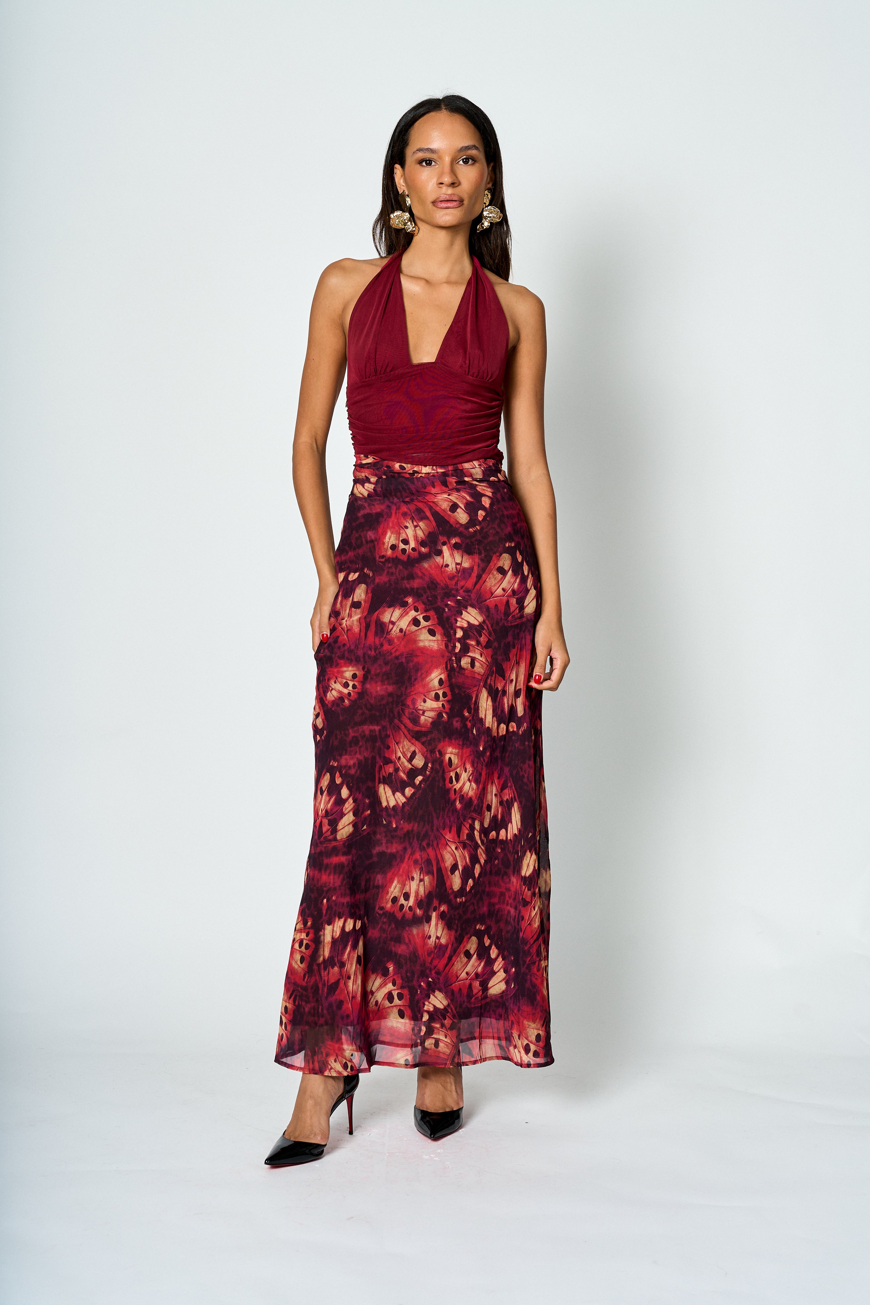 Vestido largo halter Sara estampado