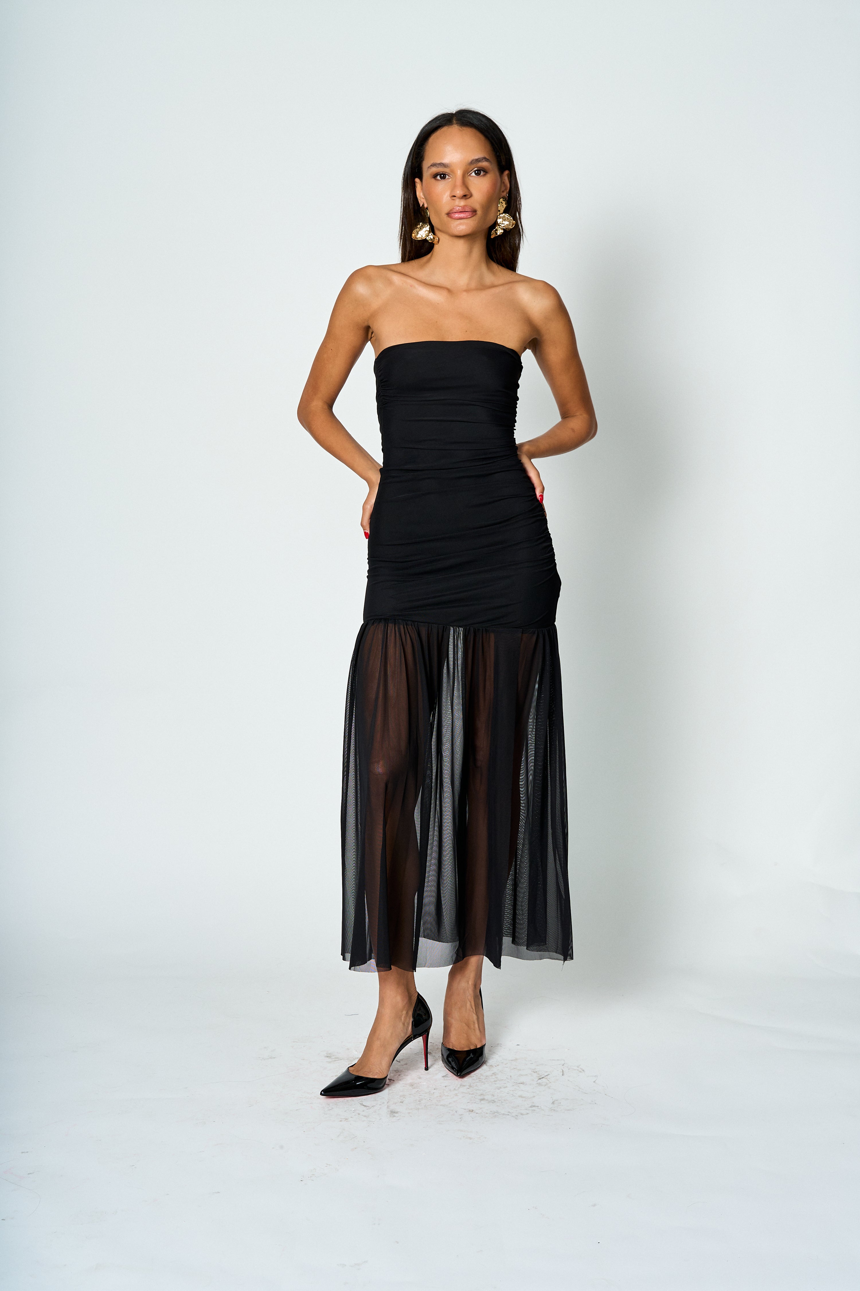 Vestido largo con transparencia Isabella