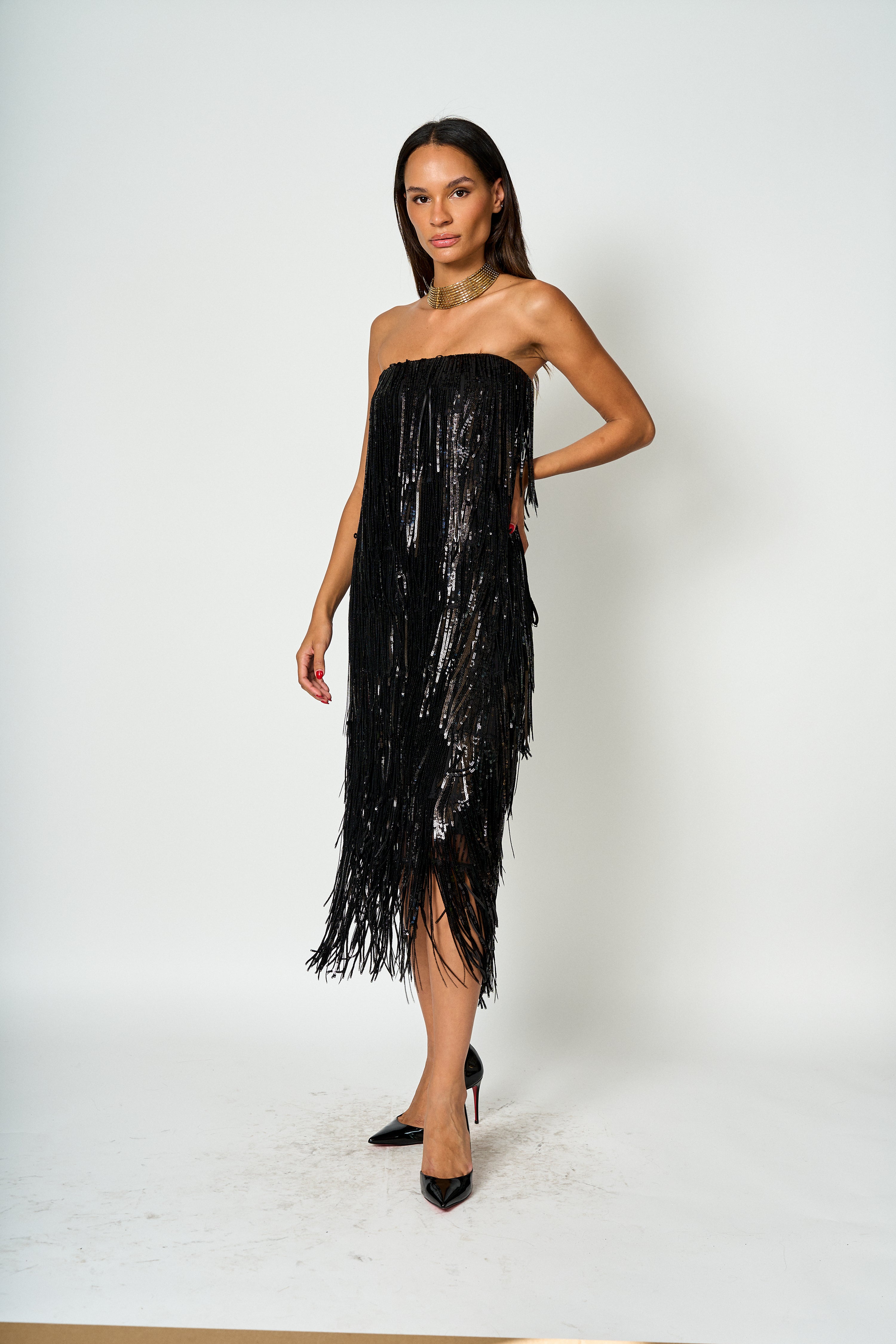 Vestido de fiesta con flecos Amparo