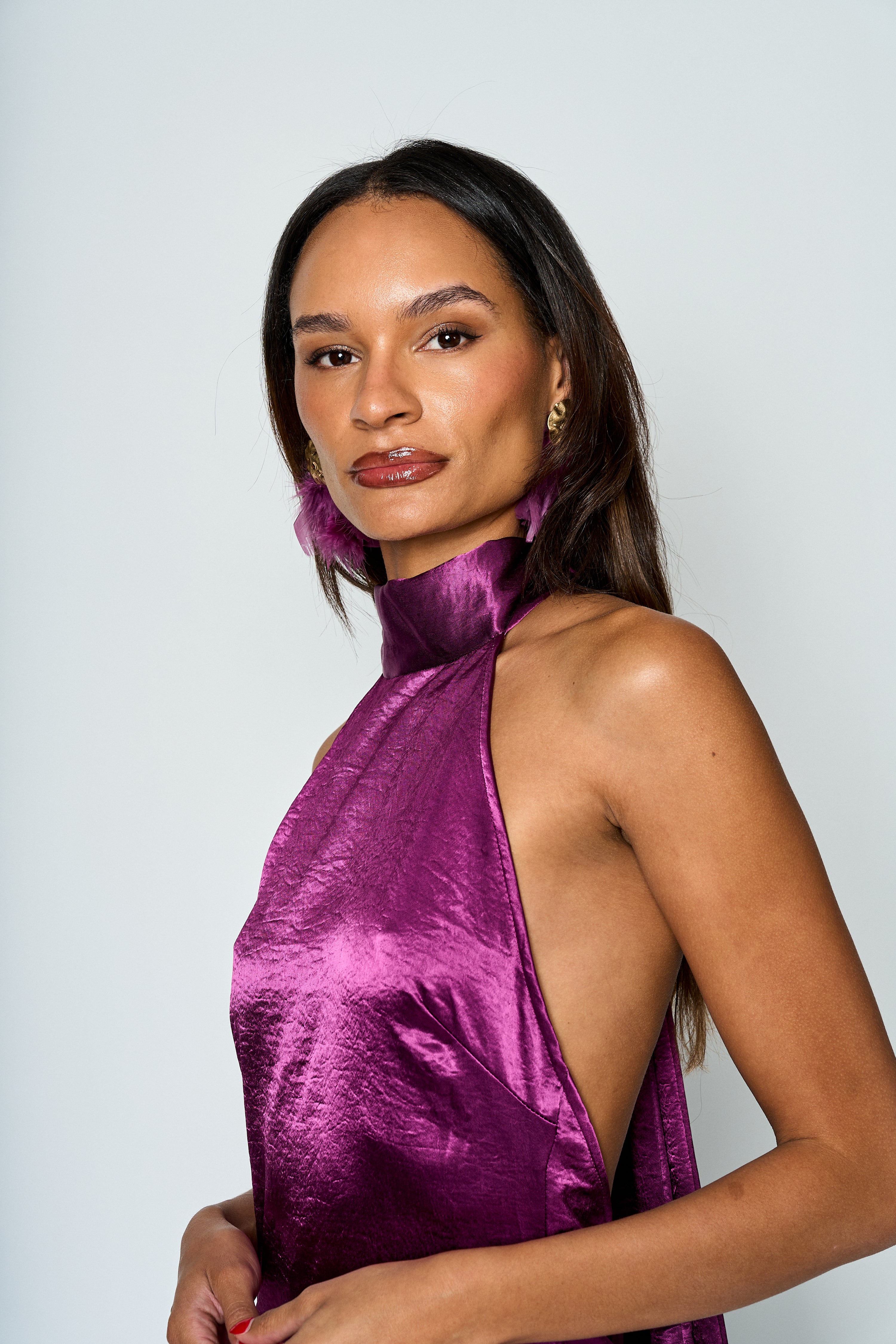 Vestido largo satinado Halter Mia