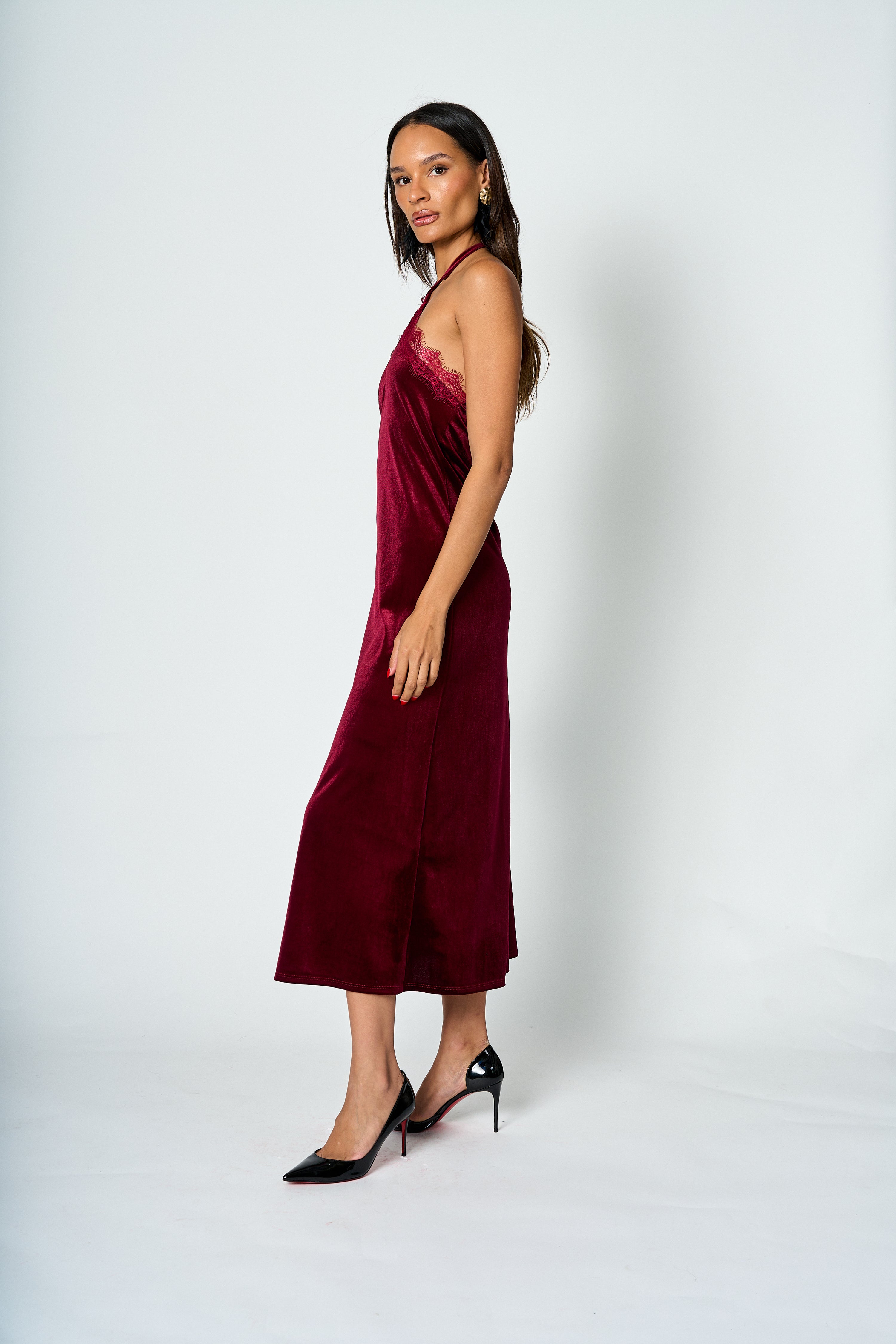 Vestido halter Burdeo Valeria
