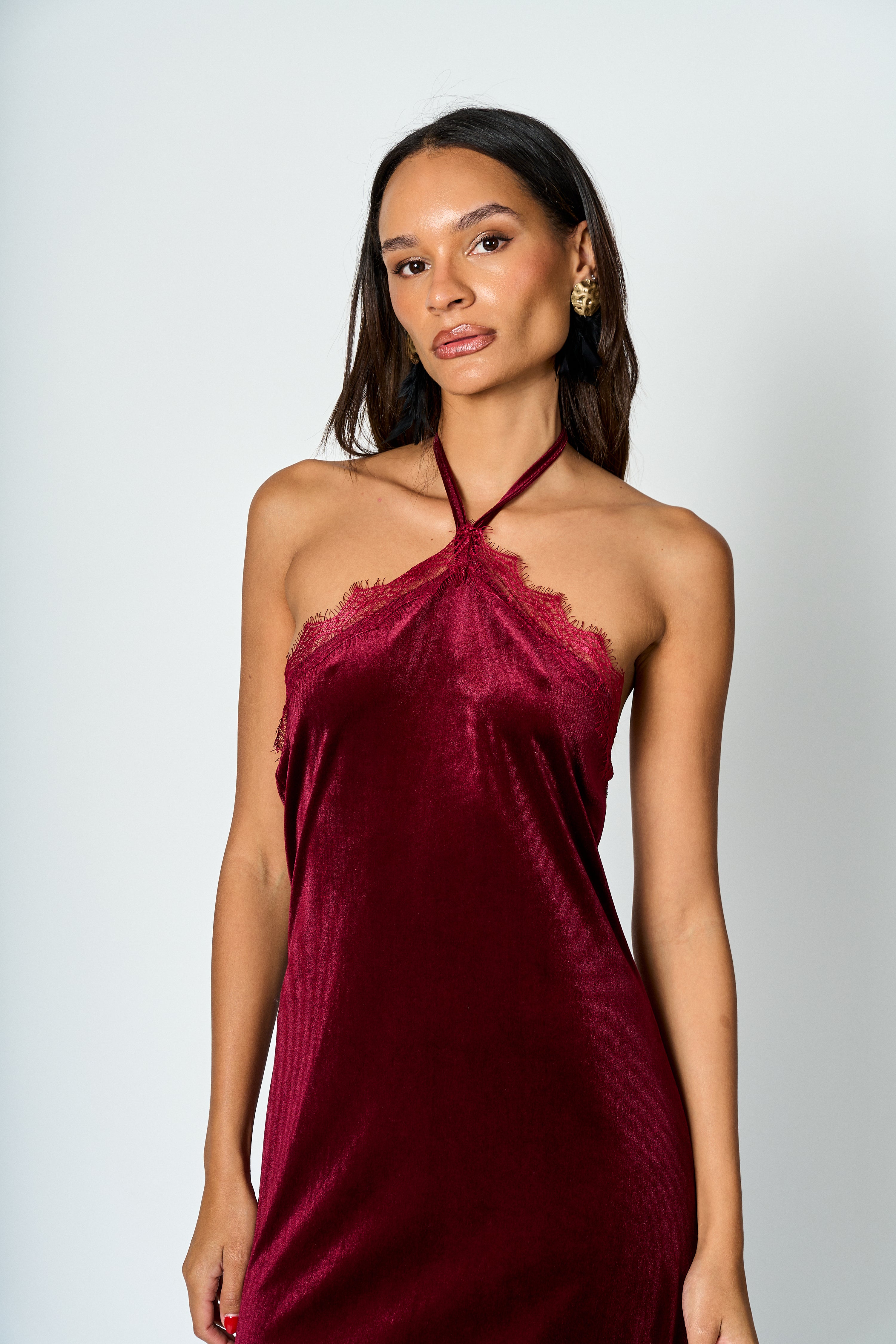 Vestido halter Burdeo Valeria