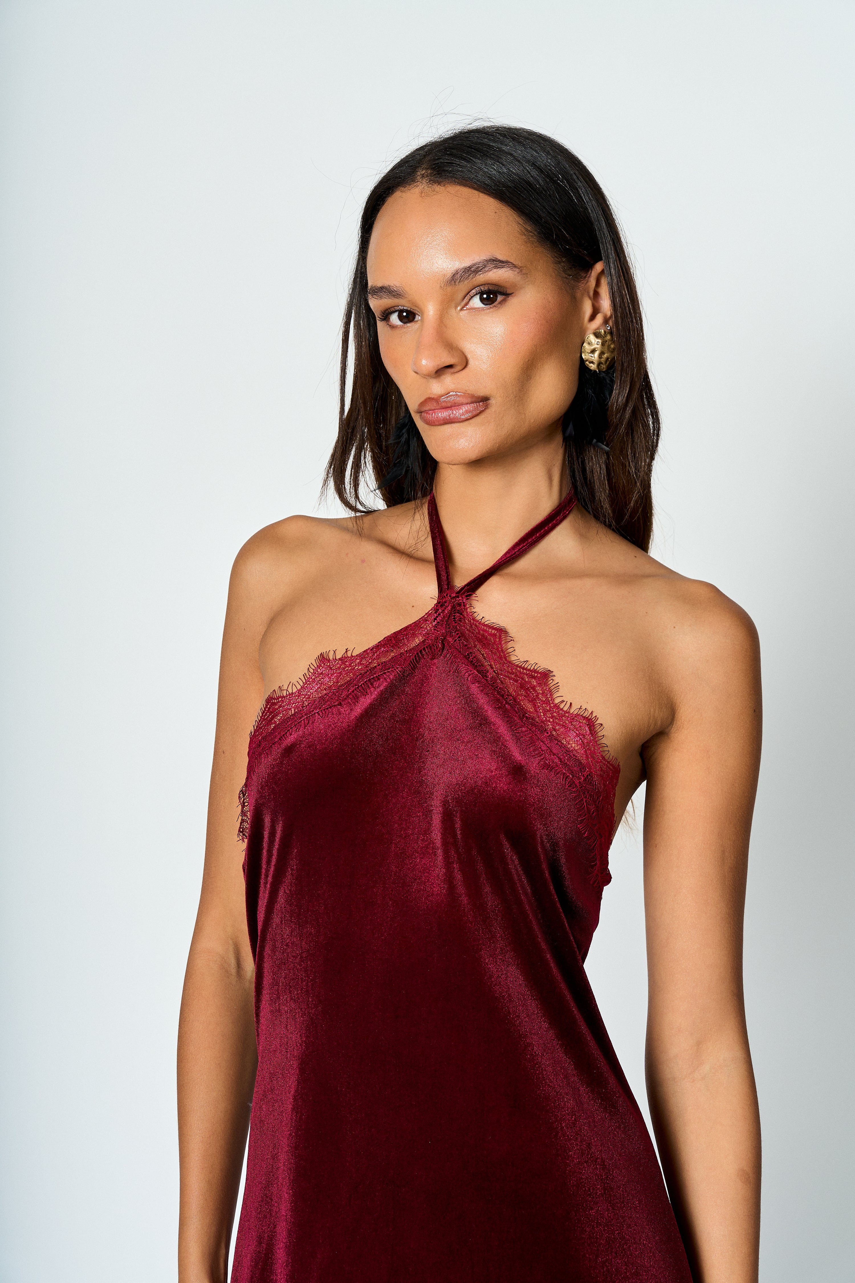 Vestido halter Burdeo Valeria