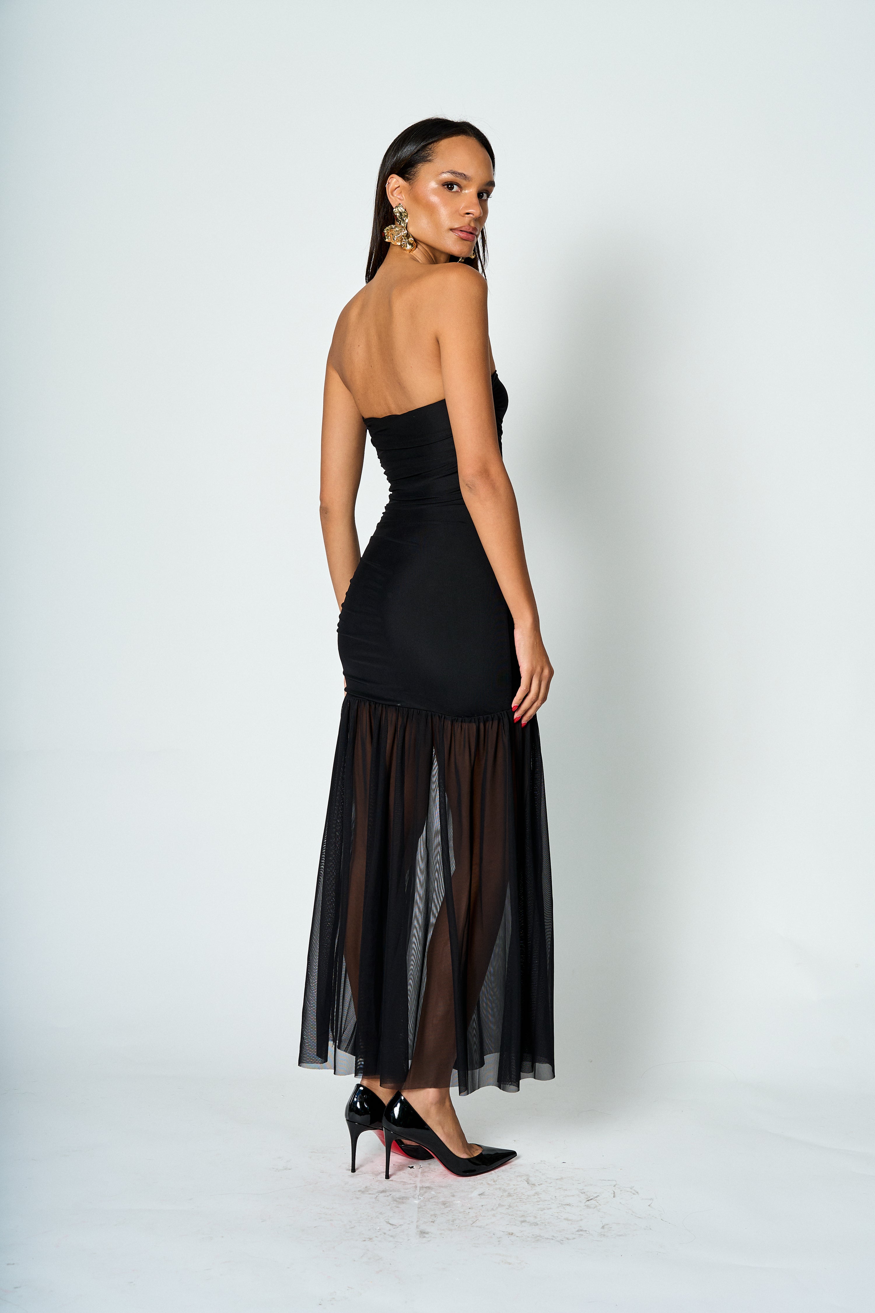 Vestido largo con transparencia Isabella