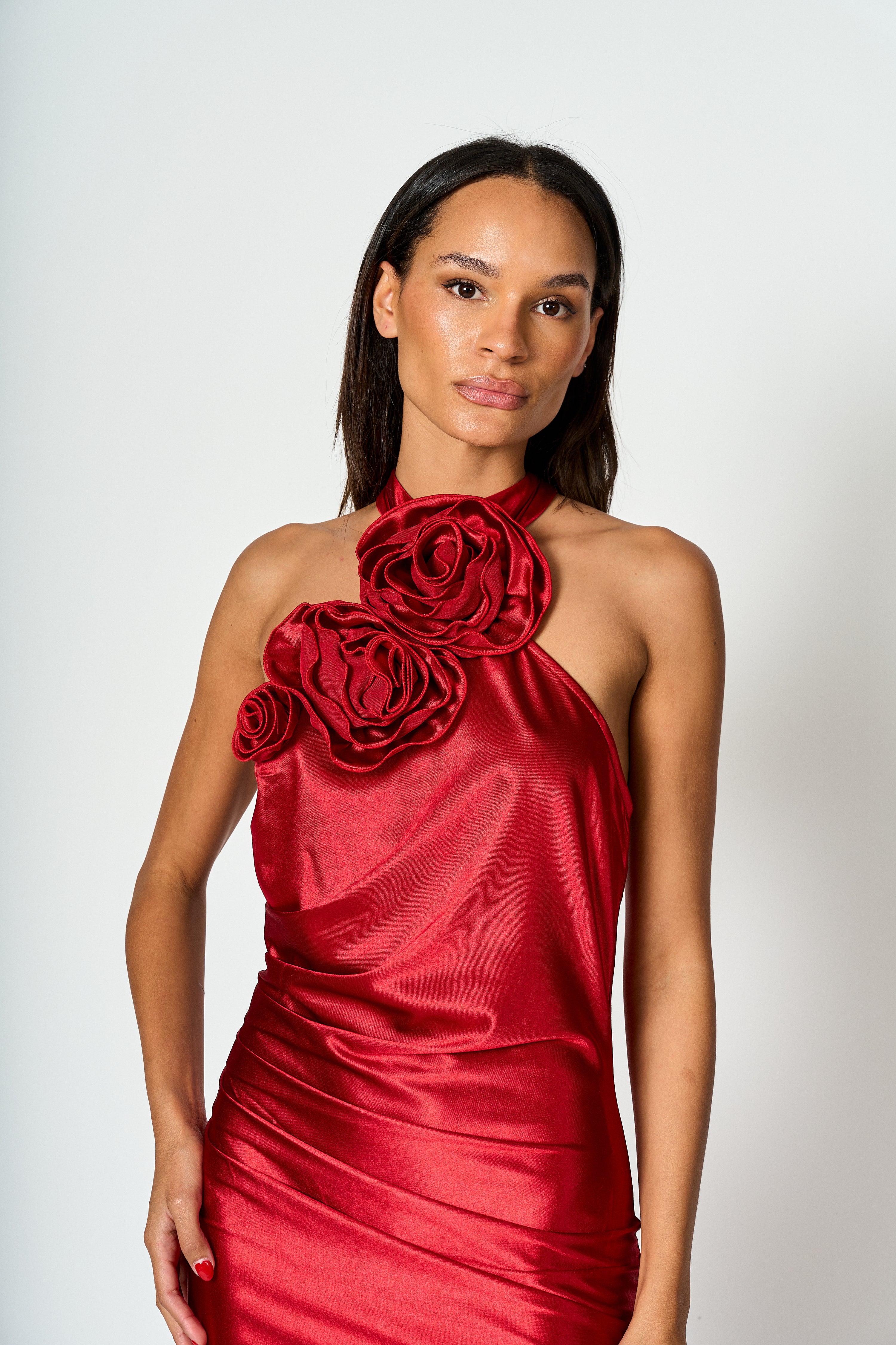 Vestido largo halter Valentina con flores