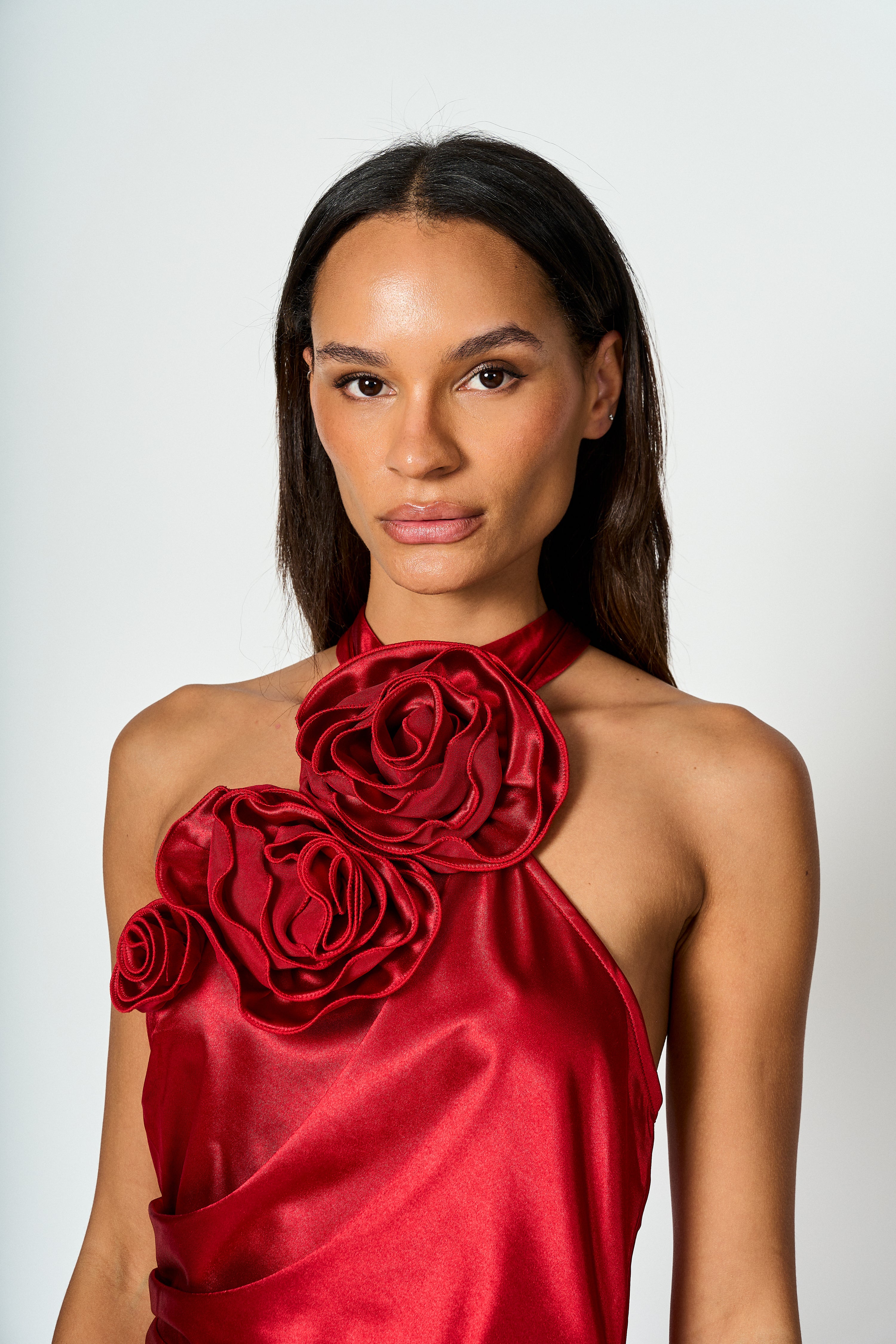 Vestido largo halter Valentina con flores