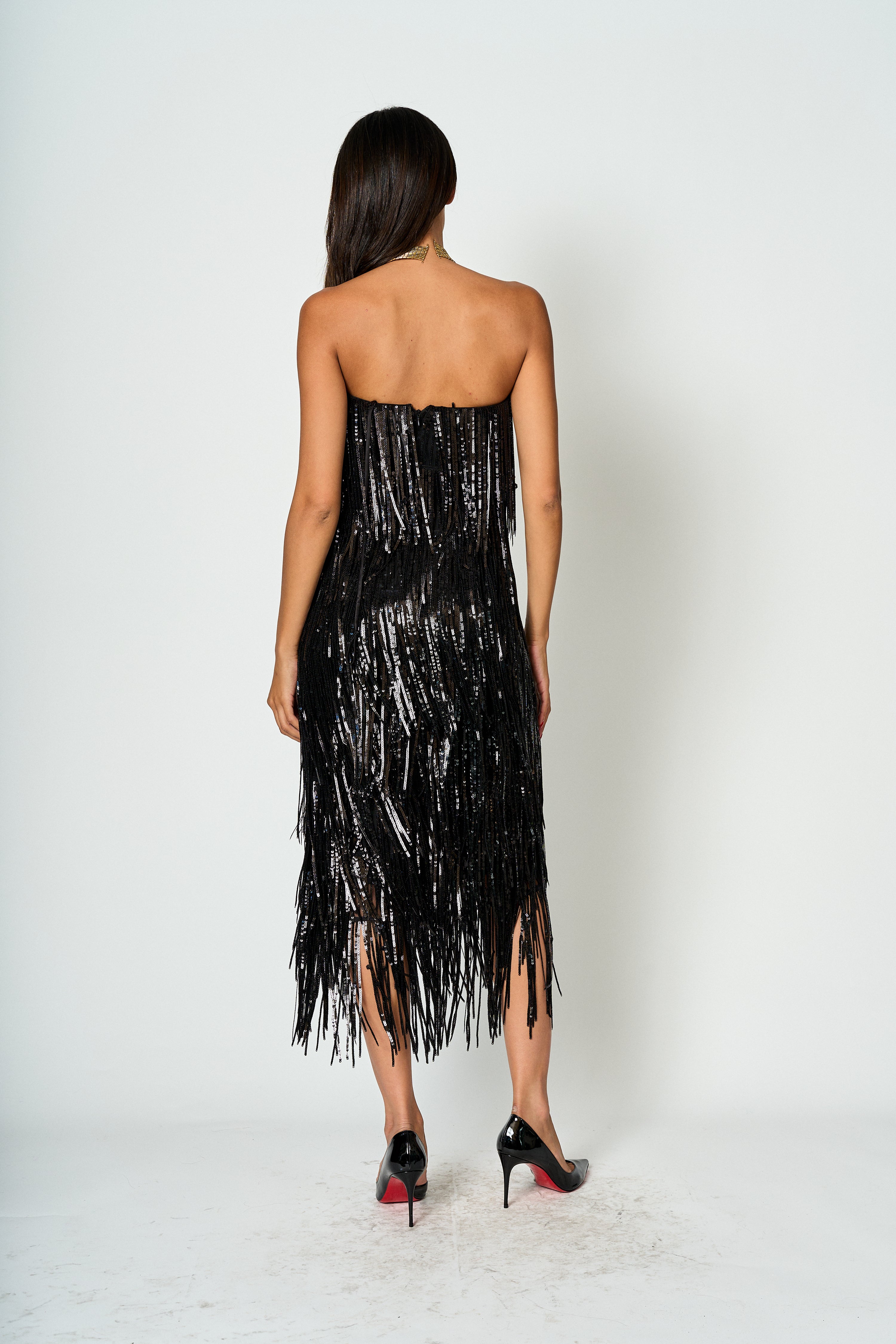 Vestido de fiesta con flecos Amparo