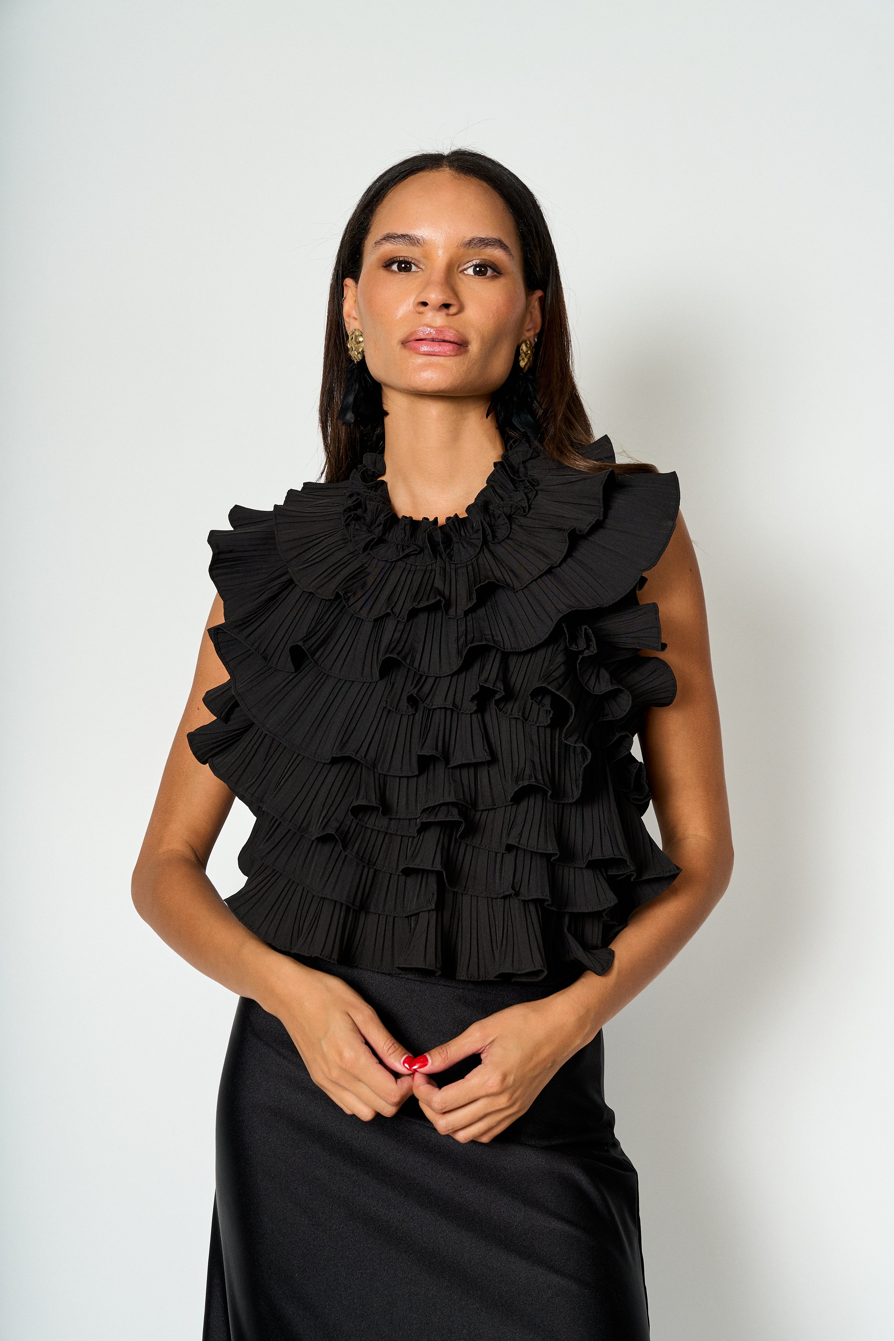 Blusa Candelaria sin manga con vuelos