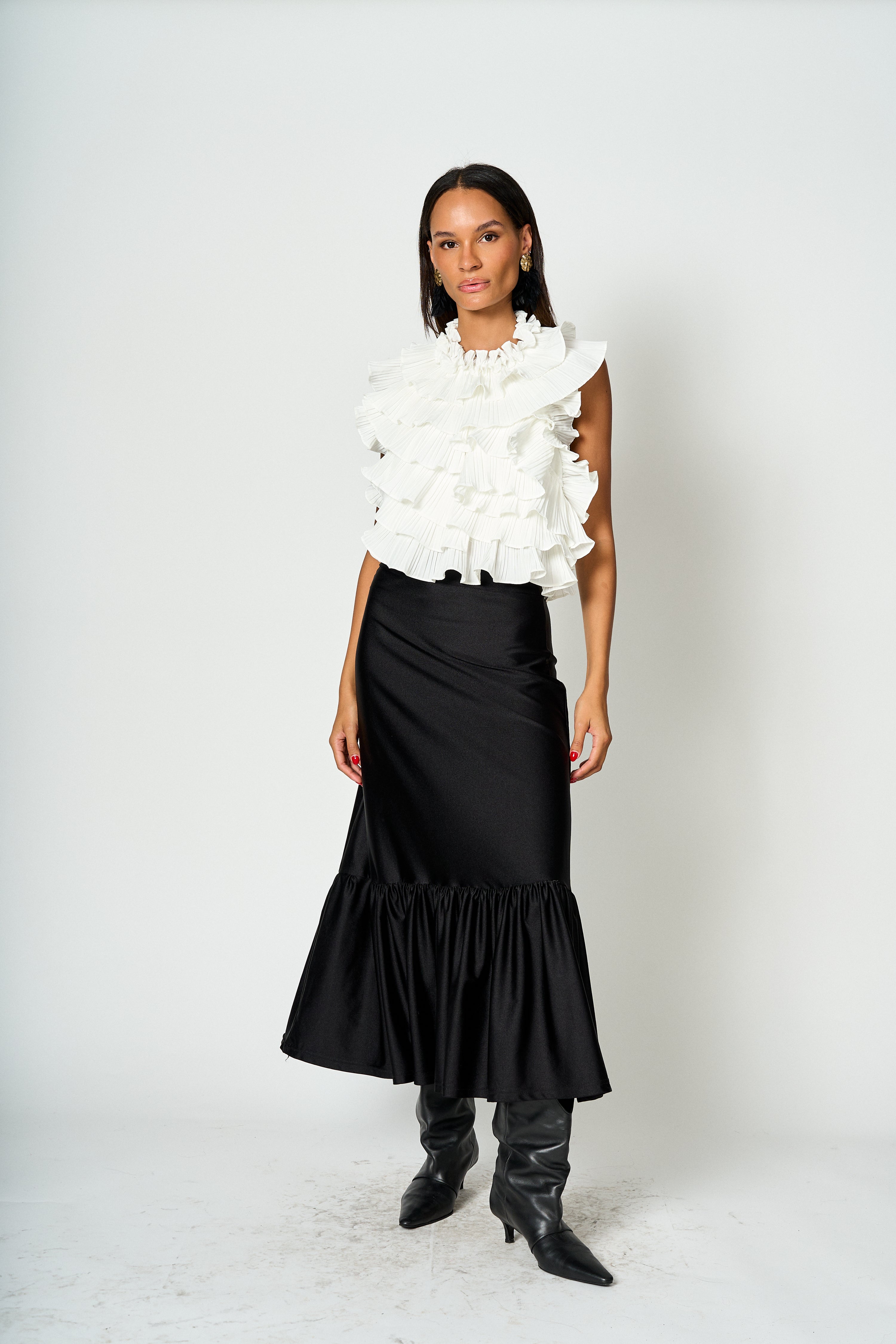 Blusa Candelaria sin manga con vuelos