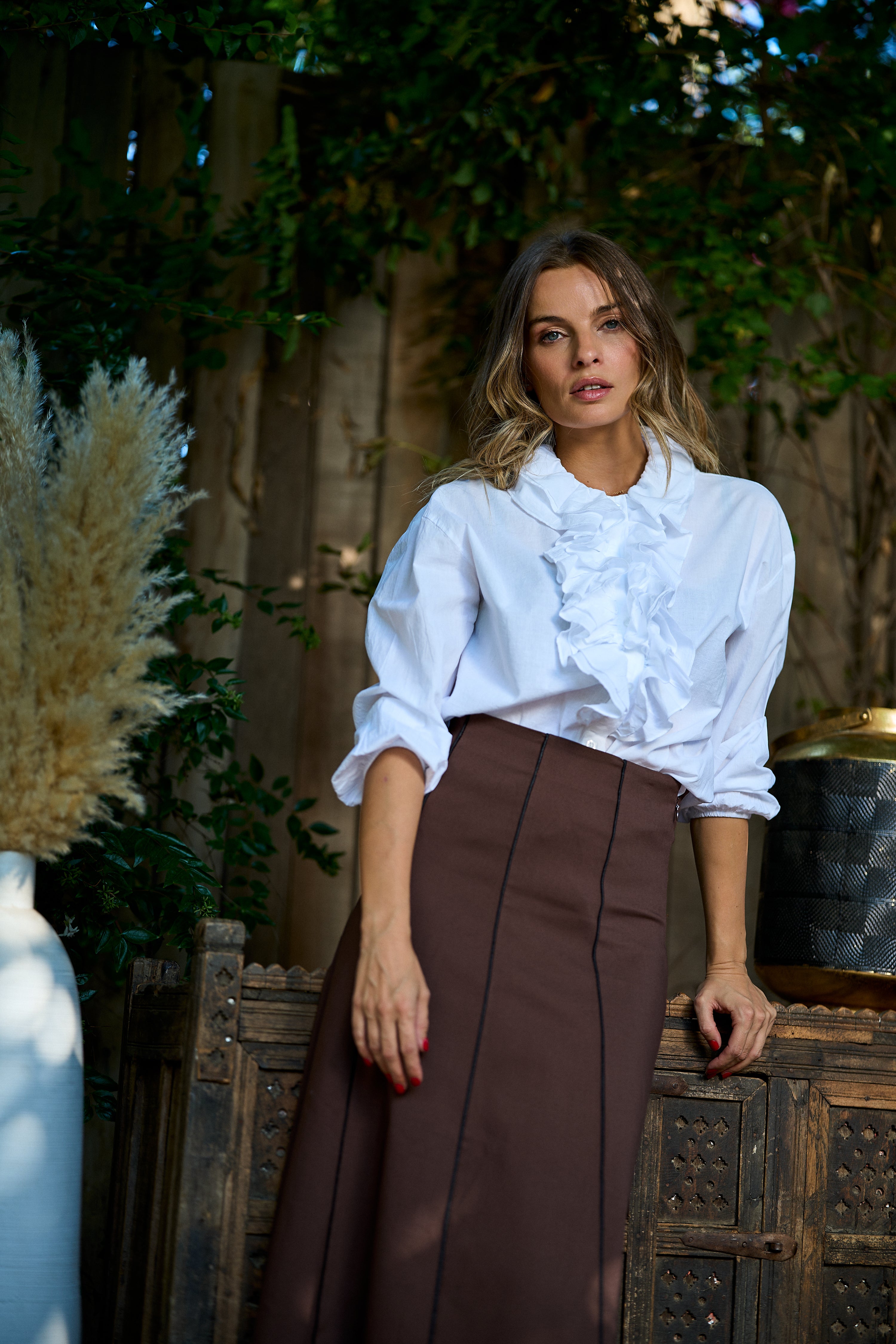 Falda midi tiro alto Leticia