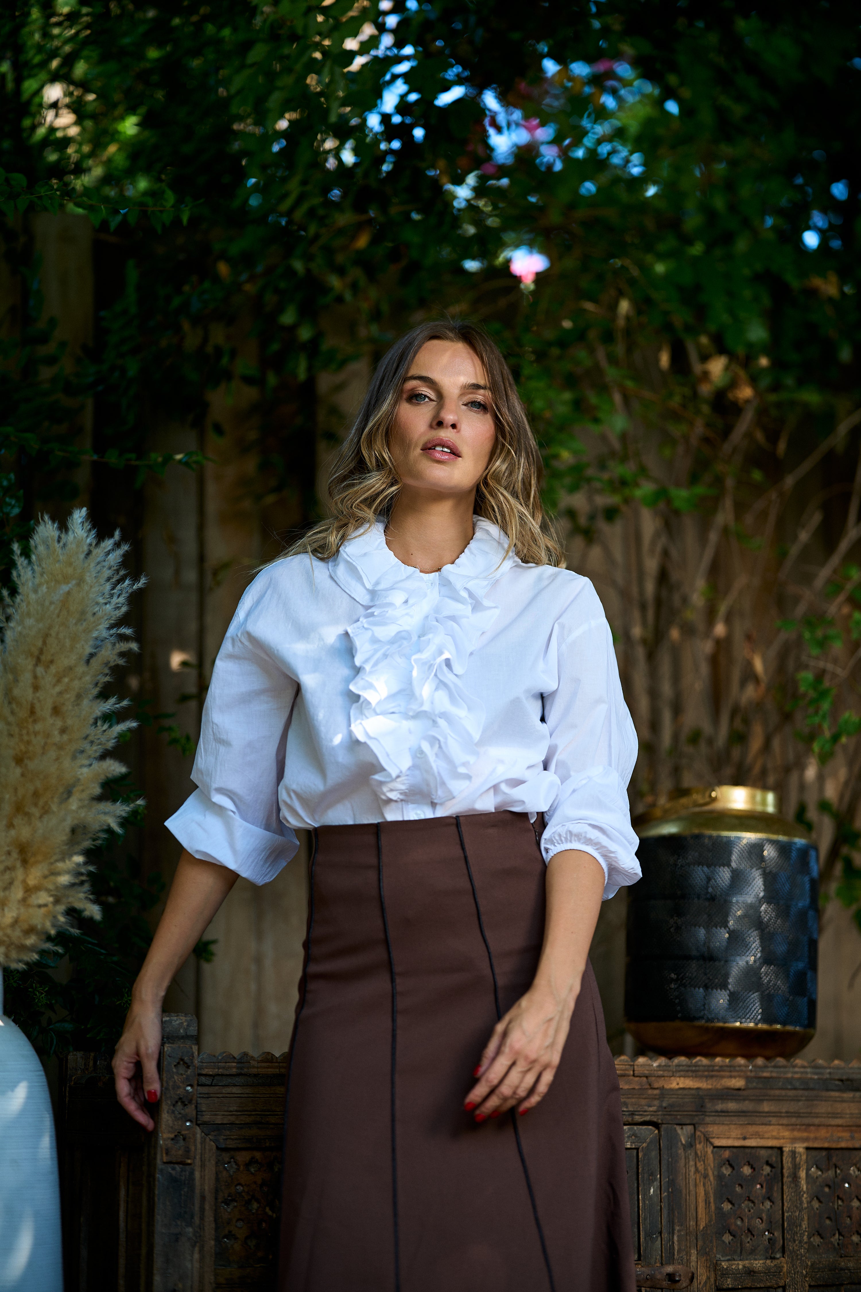 Falda midi tiro alto Leticia