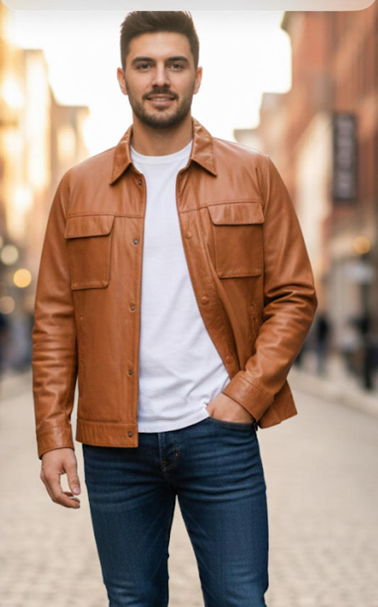 Chaqueta Alberto Cuero de Oveja Camel