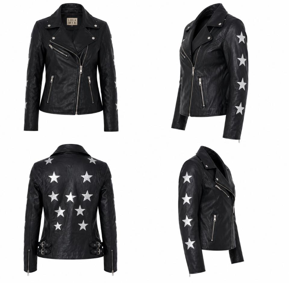 Chaqueta biker de cuero con estrellas Victoria