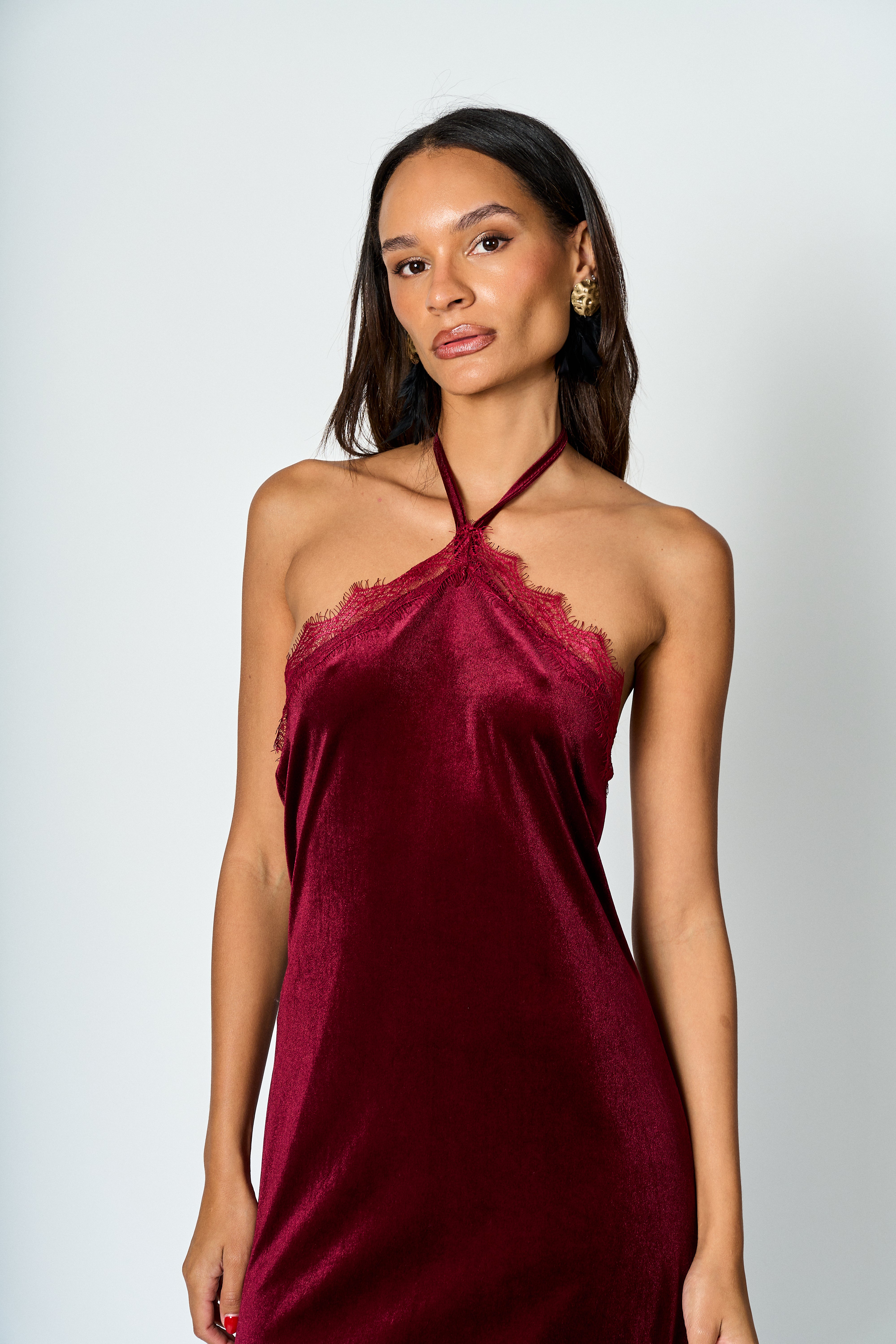 Vestido halter Burdeo Valeria