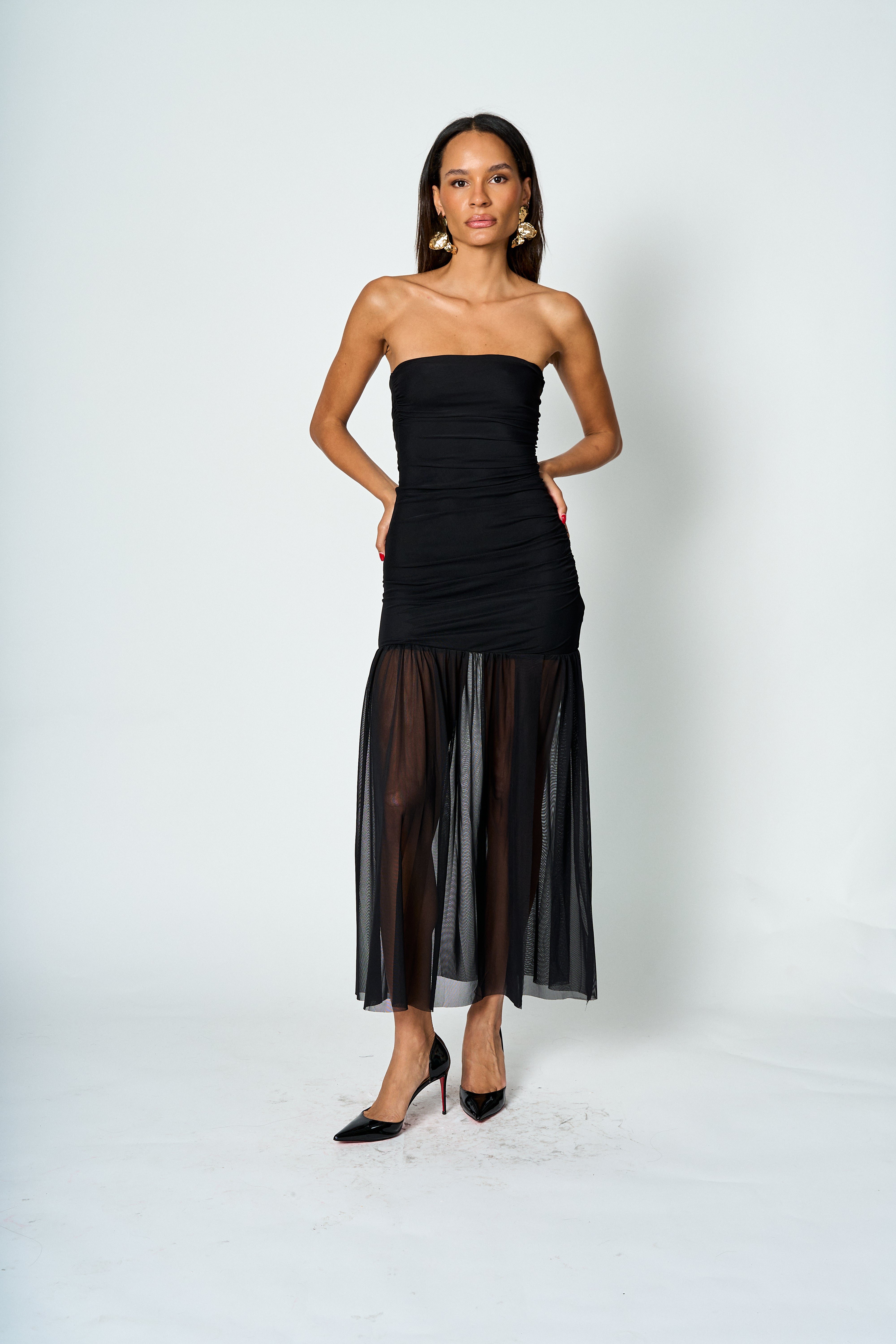 Vestido largo con transparencia Isabella